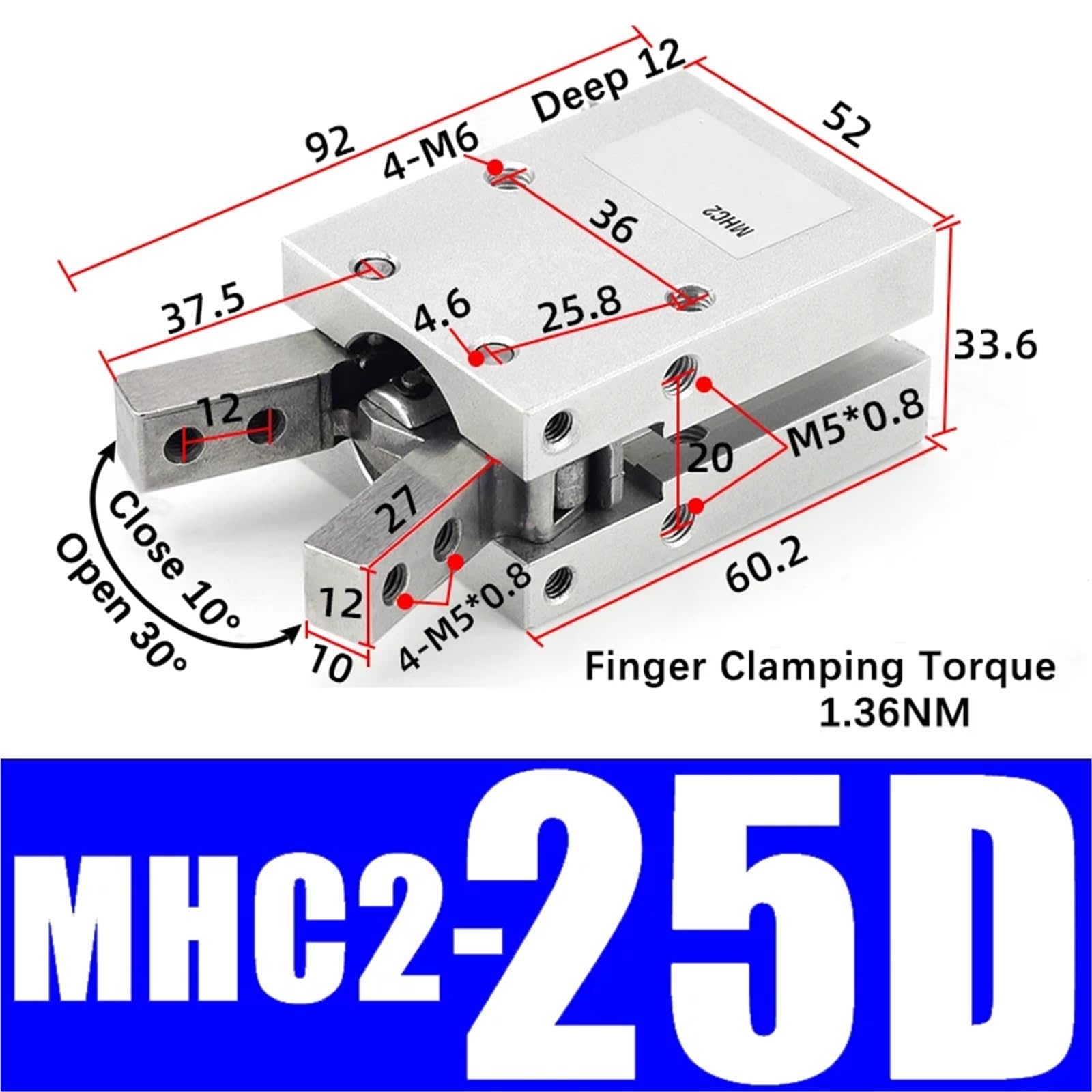 Cilindro neumático estándar de Pinza neumática de Doble Efecto de Estilo Angular MHC2-10D MHC2-16D MHC2-20D MHC2-25D(MHC2-25D)