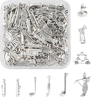 80Pcs Vintage Alloy Golf - Themed Pendants - Antique Silver Perfect for DIY Jewelry, Bracelet Necklace Charms, Crafting & Decoration