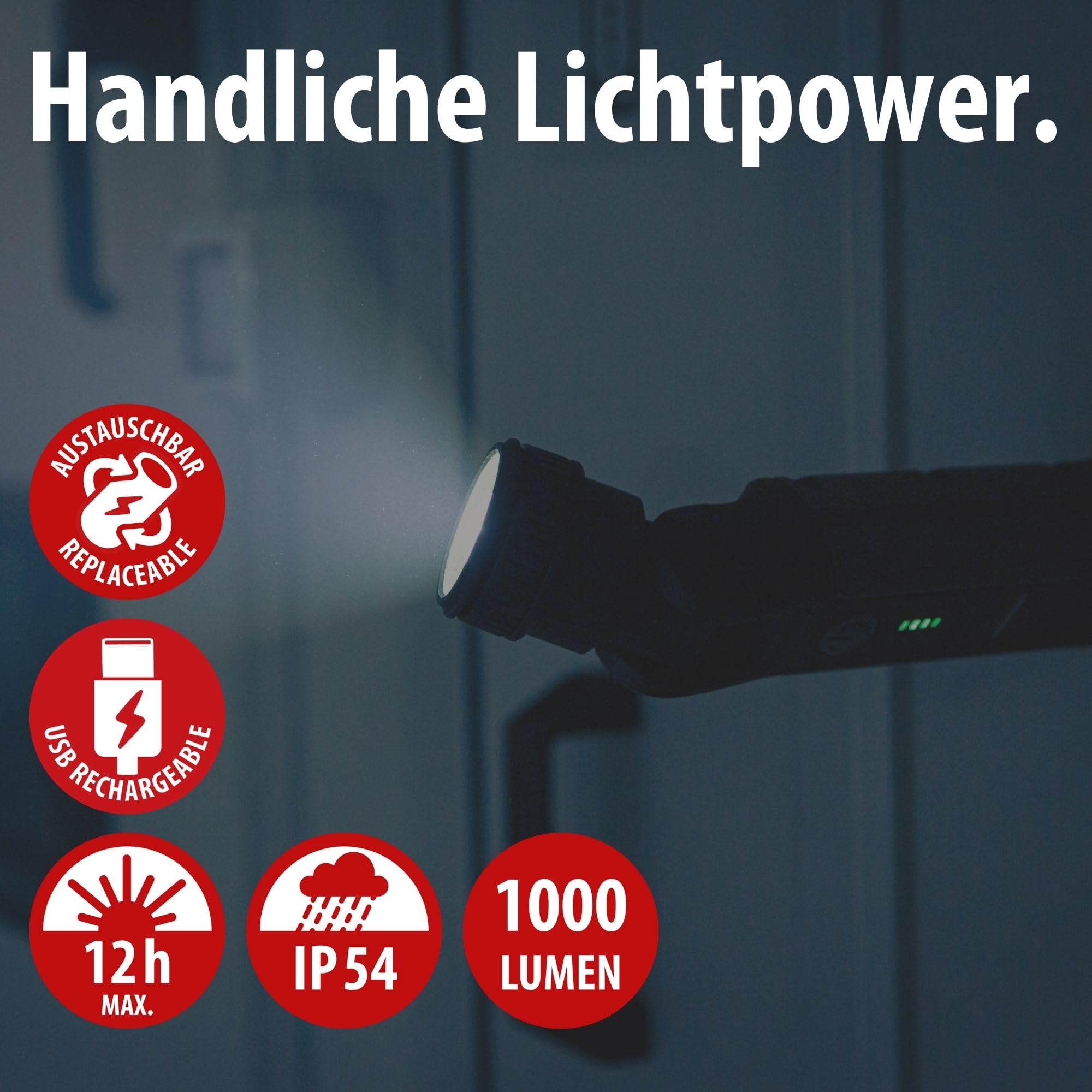 Brennenstuhl TL 1000 ACW + Pad WCP - Juego de linterna inalámbrica (1000 lm, IP54, imán, máx. 12 horas de duración, batería intercambiable + estación de carga inductiva de 10 W)