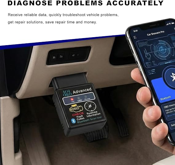 Bluetooth OBD2 Scanner for Car, Wireless OBDII Code Reader Auto Engine Fault Diagnosis Tester, Professional OBD2 Bluetooth Scan Tool Vehicle Interface Adapter for Phone and PC