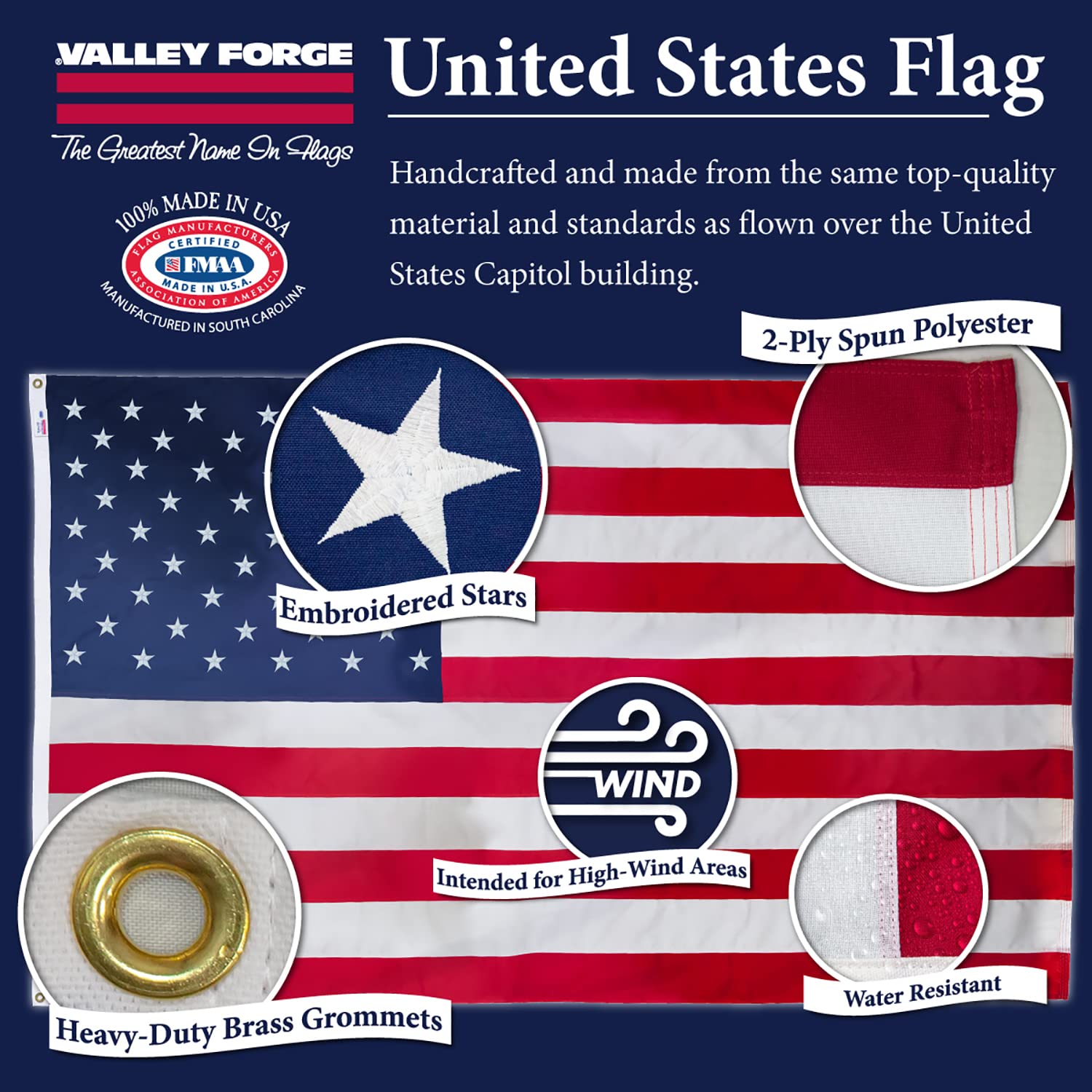 Amazon.co.jp: Valley Forge アメリカ国旗 - 100%米国製 - 5フィート x