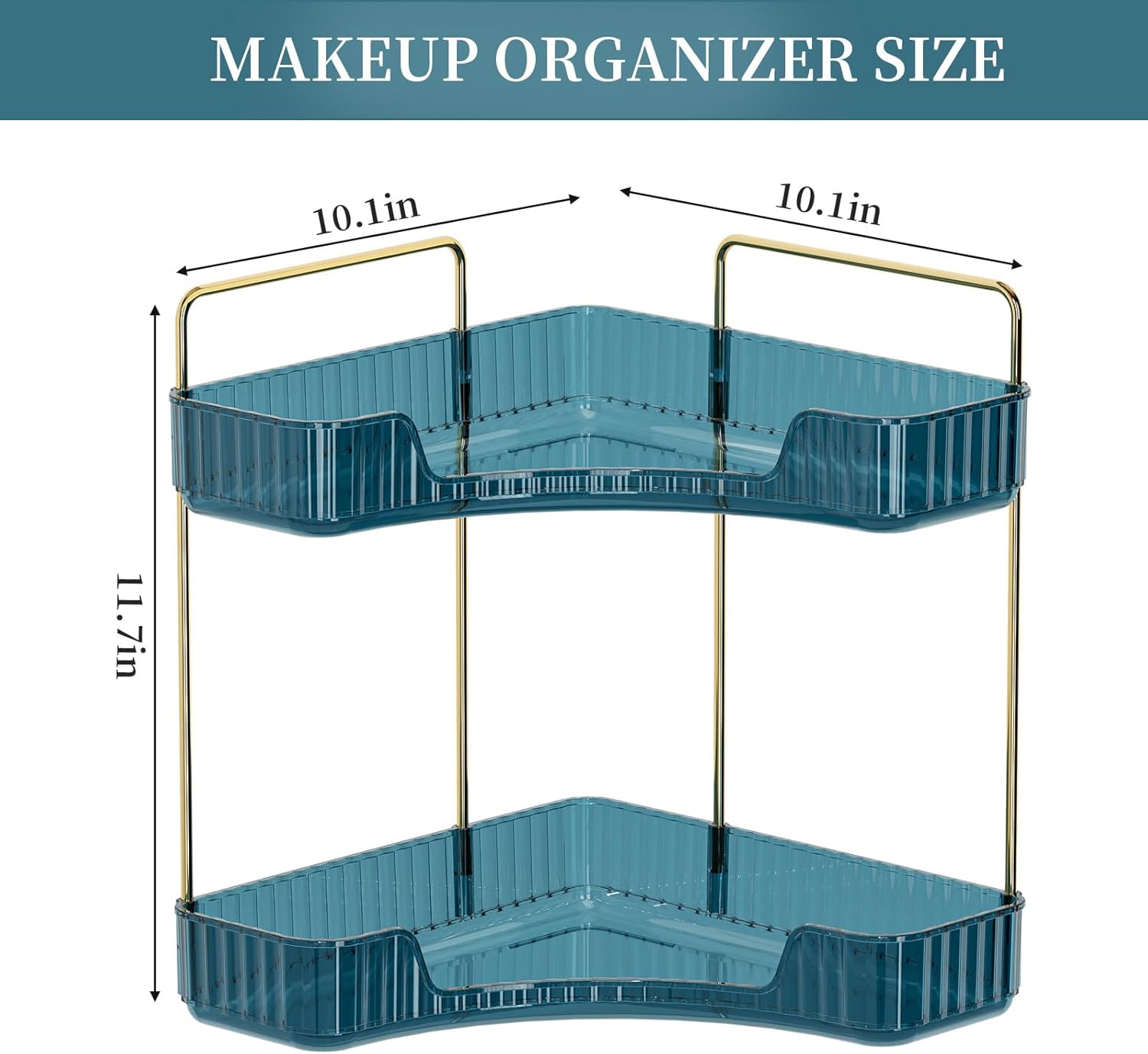 INVSSENE Corner Bathroom Countertop Organizer, Vanity Organizer Trays for Counter, Makeup Organizers, Perfume Tray, Skincare Shelf Storage Gifts for Women Girl Student (Blue, 2 Tiers)