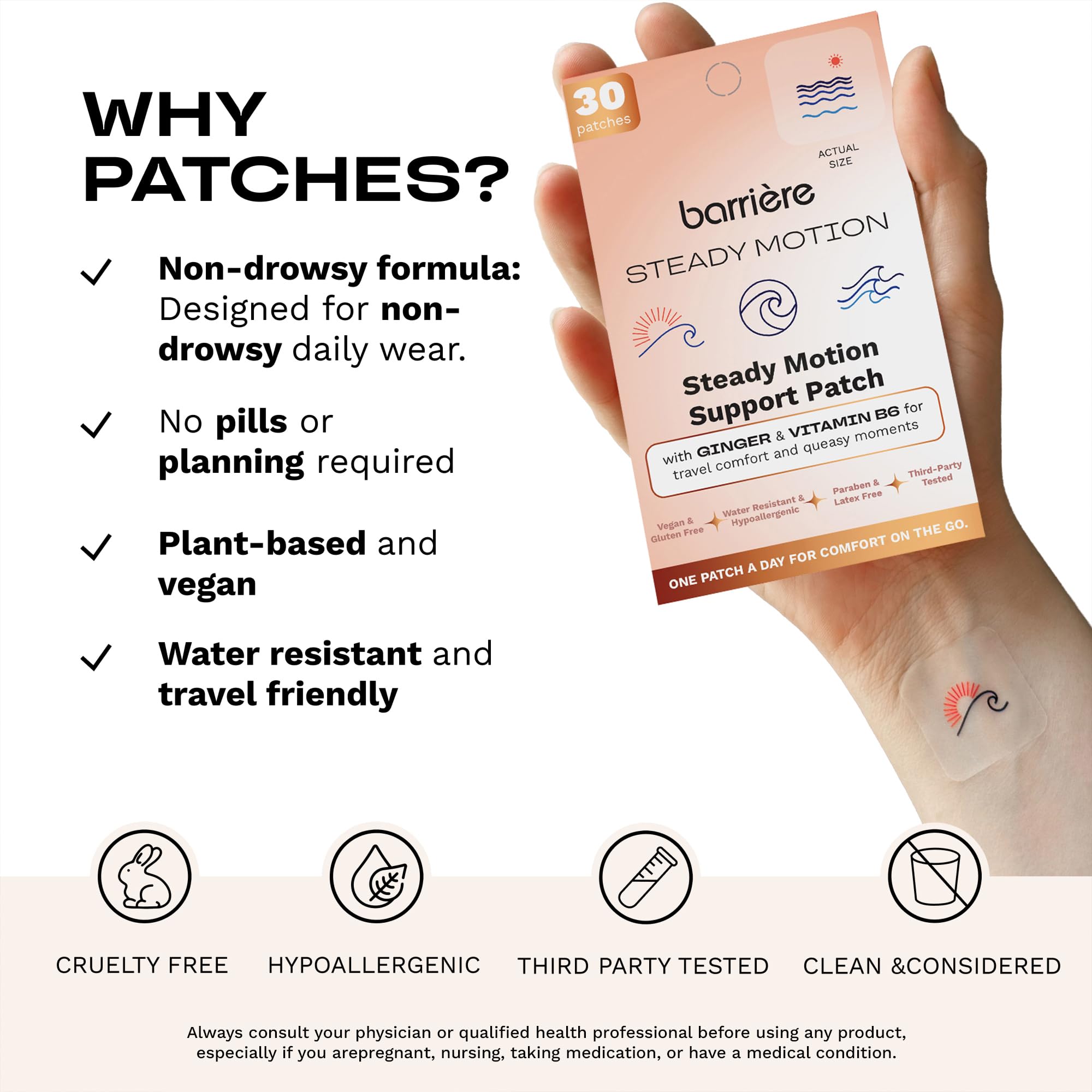 barrière Steady Motion Nausea Patches with Vitamin B6 & Ginger - 30-Pack — Amazon image 4