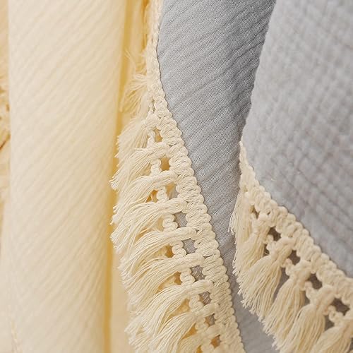 Vista 29 de insular Manta de muselina de algodón para bebé con borla, manta bohemia bohemia de muselina para envolver con flecos, manta de decoración