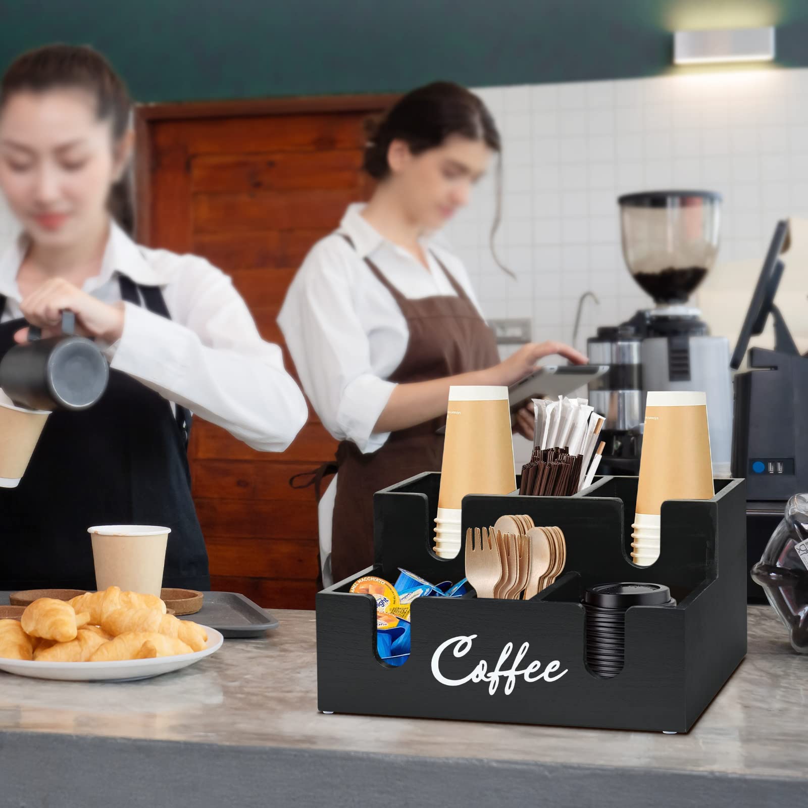Portabicchieri Usa E Getta Professionale - 6 Scomparti Per Tazze Da Caffè E Coperchi, Organizer Da Banco Per Bar E Ristoranti - copertina