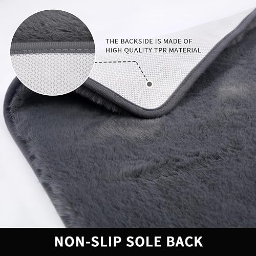 Alfombra de noche de pelo sintético de conejo suave, esponjosa, de 2 x 6 pulgadas, color gris de lujo, alfombra lavable