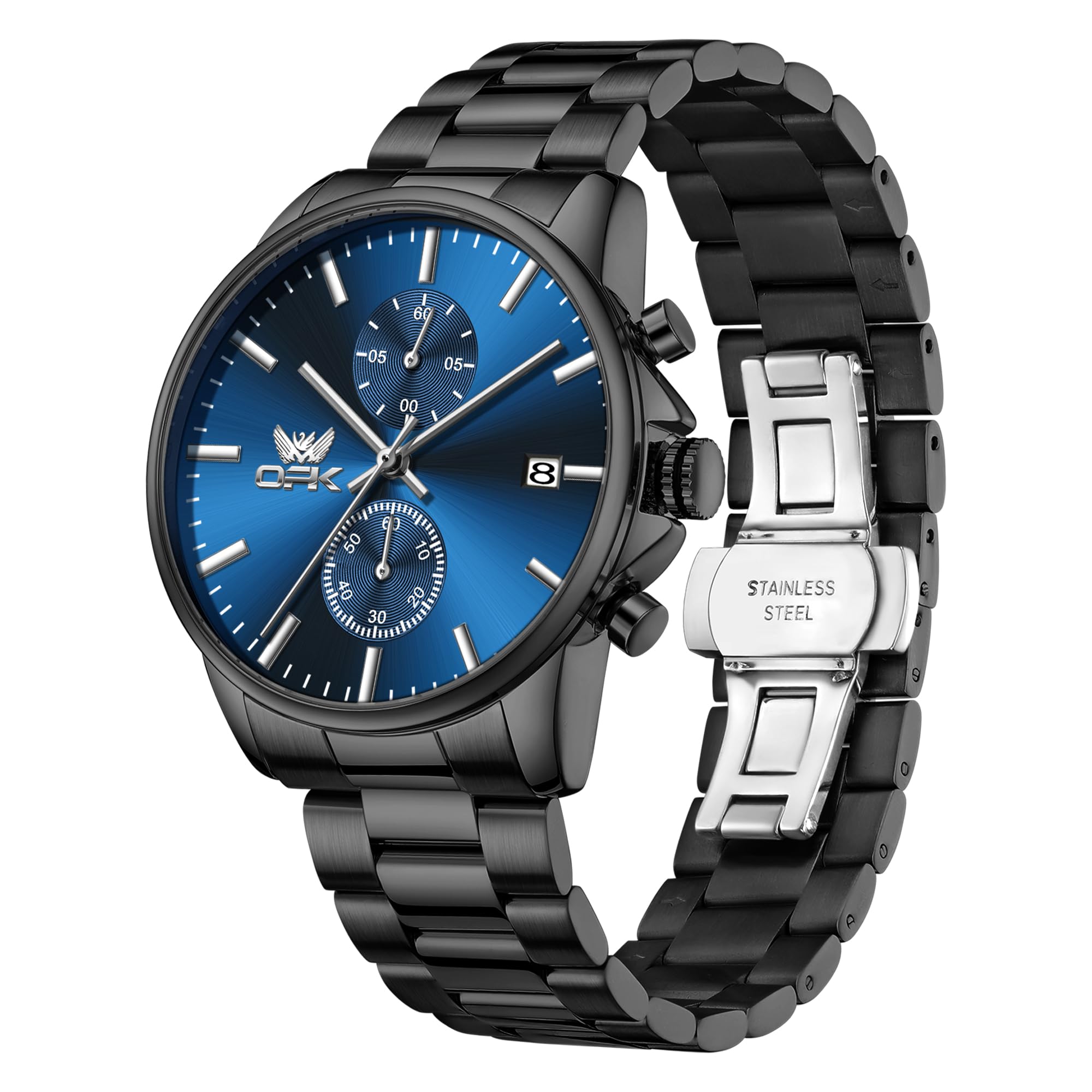 Mens Chronograph Watch Stainless Steel Strap Date Display Luminous Waterproof Business Wrist Watch-image-7