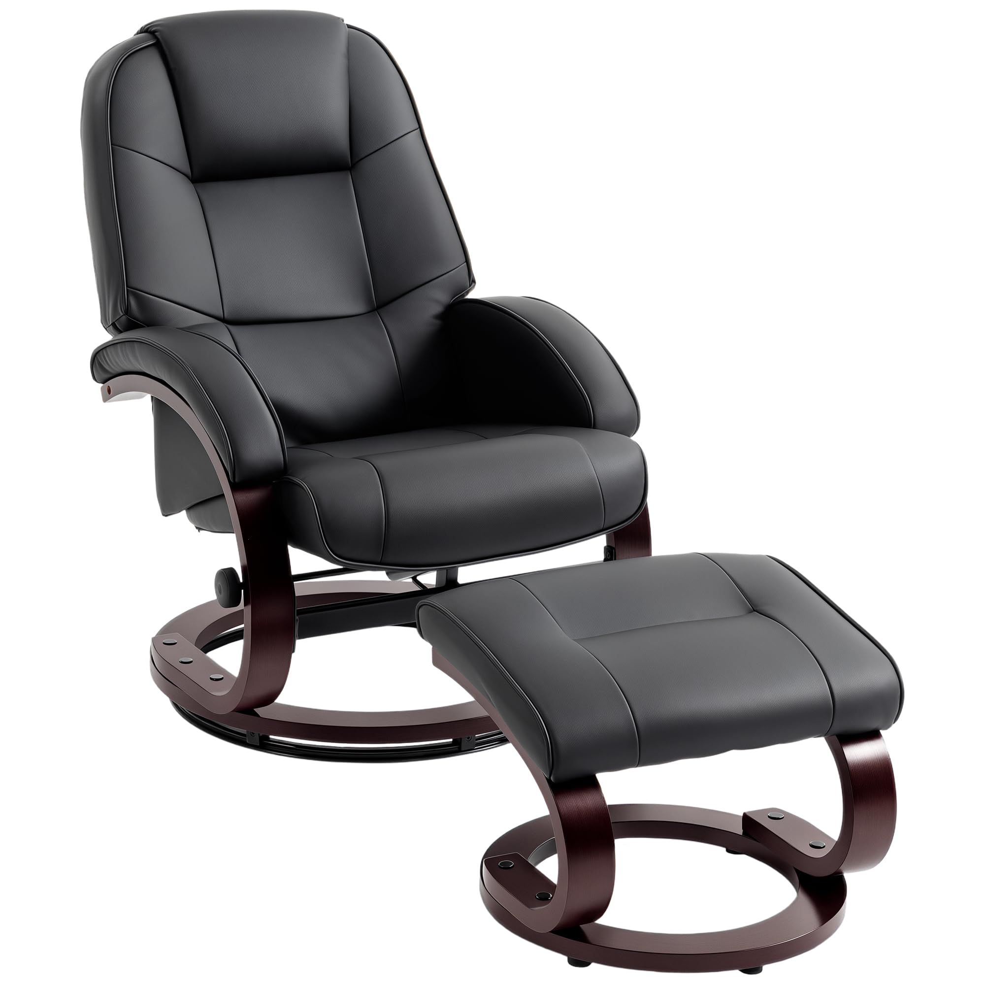 HOMCOM Swivel Recliner Chair with Footstool, PU Leather Recliner Armchair with High Back and Wood Frame, Reclining Chair Lounge with Padded Armrests for Living Room, Black