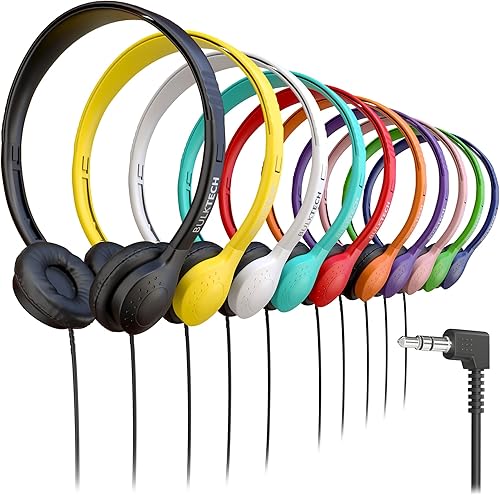Bulktech Auriculares de cuero con cable con conector de 0.138 in, venta al por mayor, paquete de 10, colores surtidos