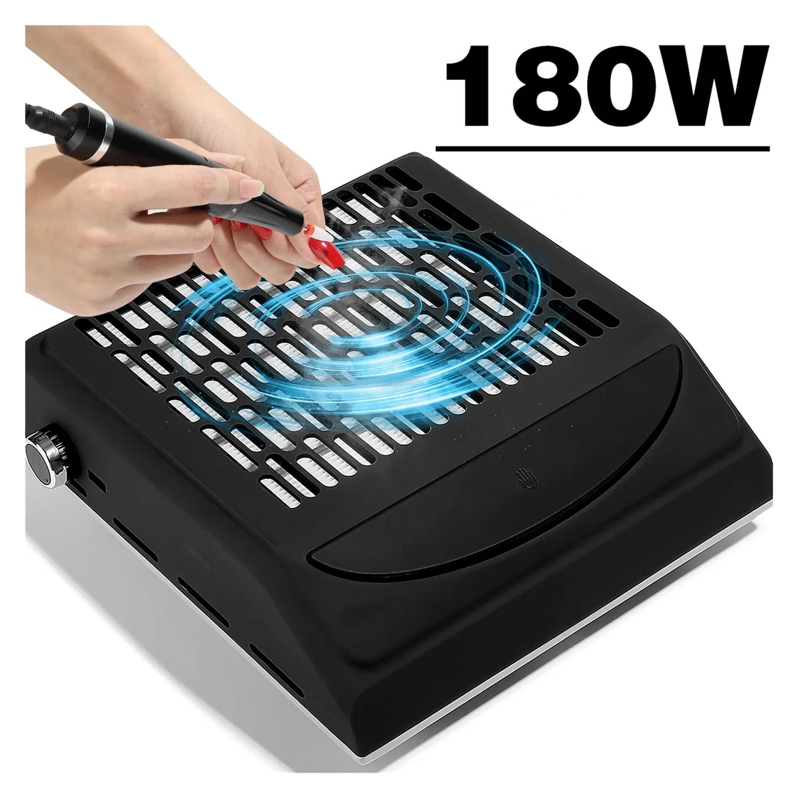 Zbieracz pyłu do paznokci, Wydajny odkurzacz do paznokci o mocy 180 W Profesjonalny odpylacz z filtrem wielokrotnego użytku Redukuje 98% kurzu Nail Art Salon Tool(Nero)