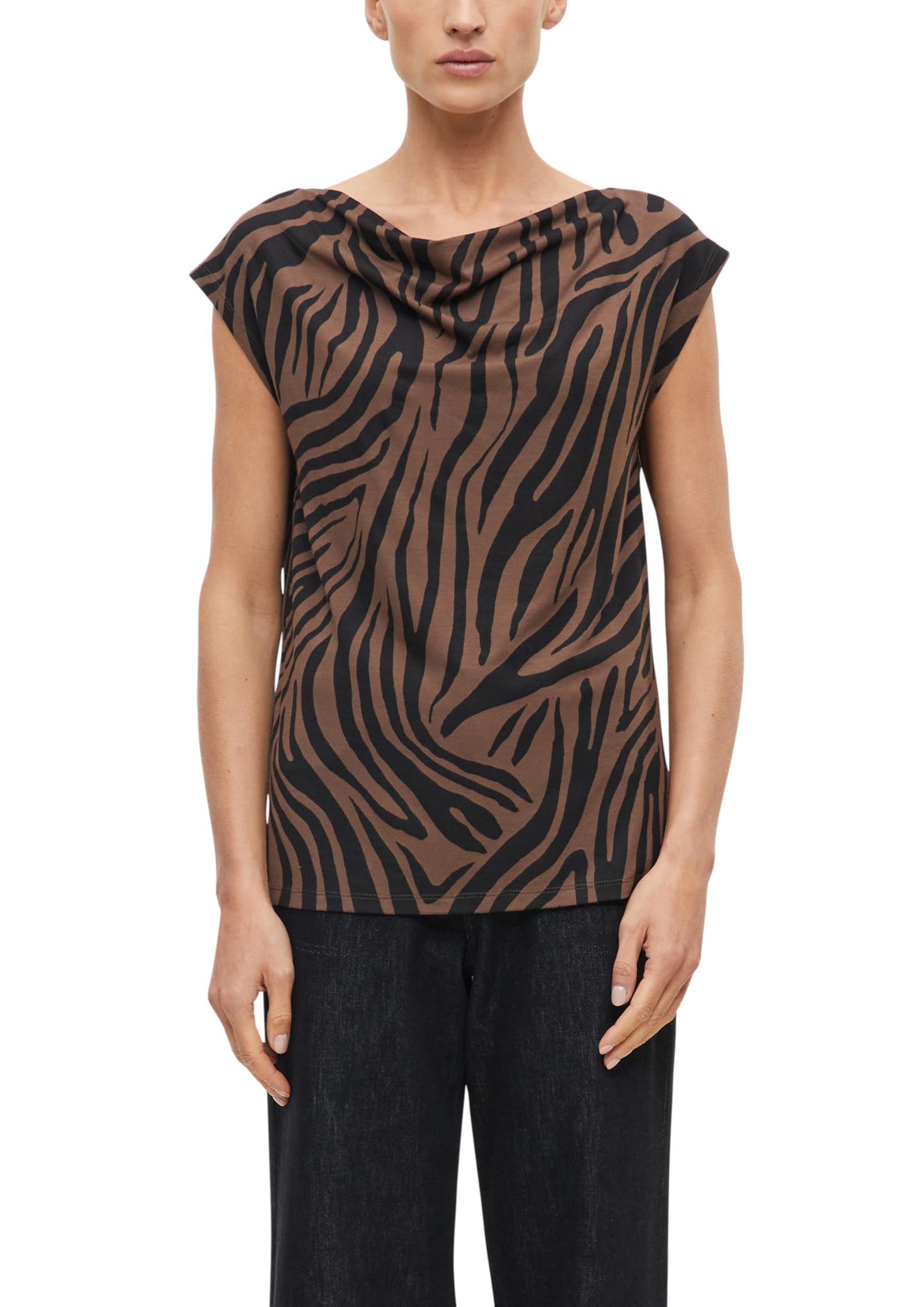 s.Oliver Damen T-Shirt – ärmellos, Wasserfall-Ausschnitt, Grafik-Print, Regular Fit