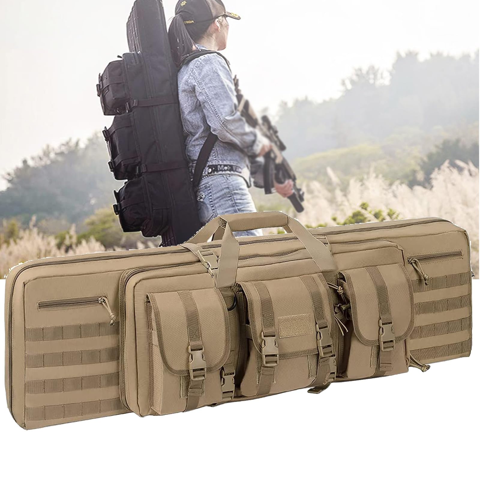 Étui pour pistolet long 93 cm avec grands sacs pour accessoires escamotables