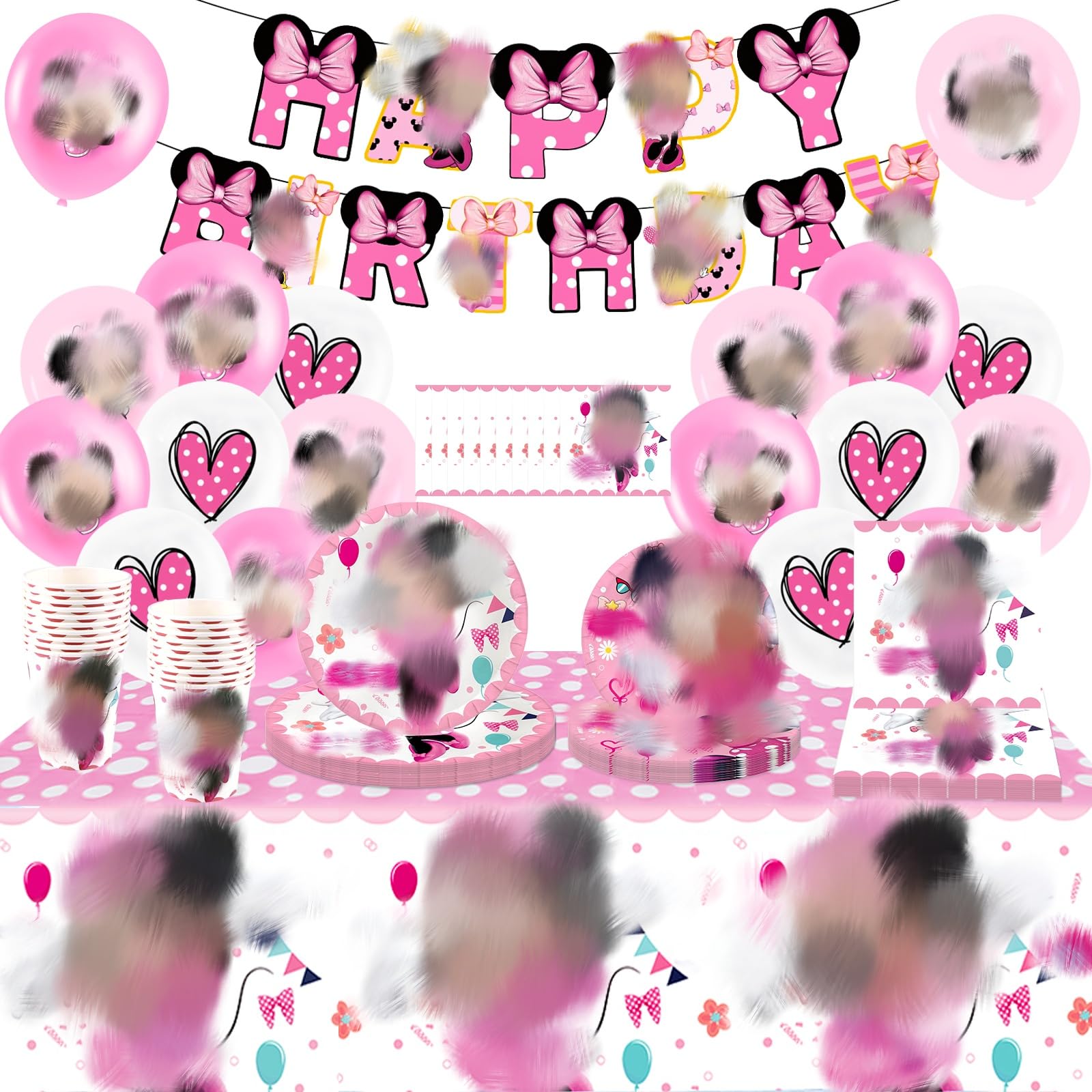 Bxqy Balloon Set 70PCS Min Birthday Party Decorations, Cartoon Theme Party Supplies Include Birthday Banner, Balloons, Happy Birthday Plates, Tablecloth for Kids Birth day Party