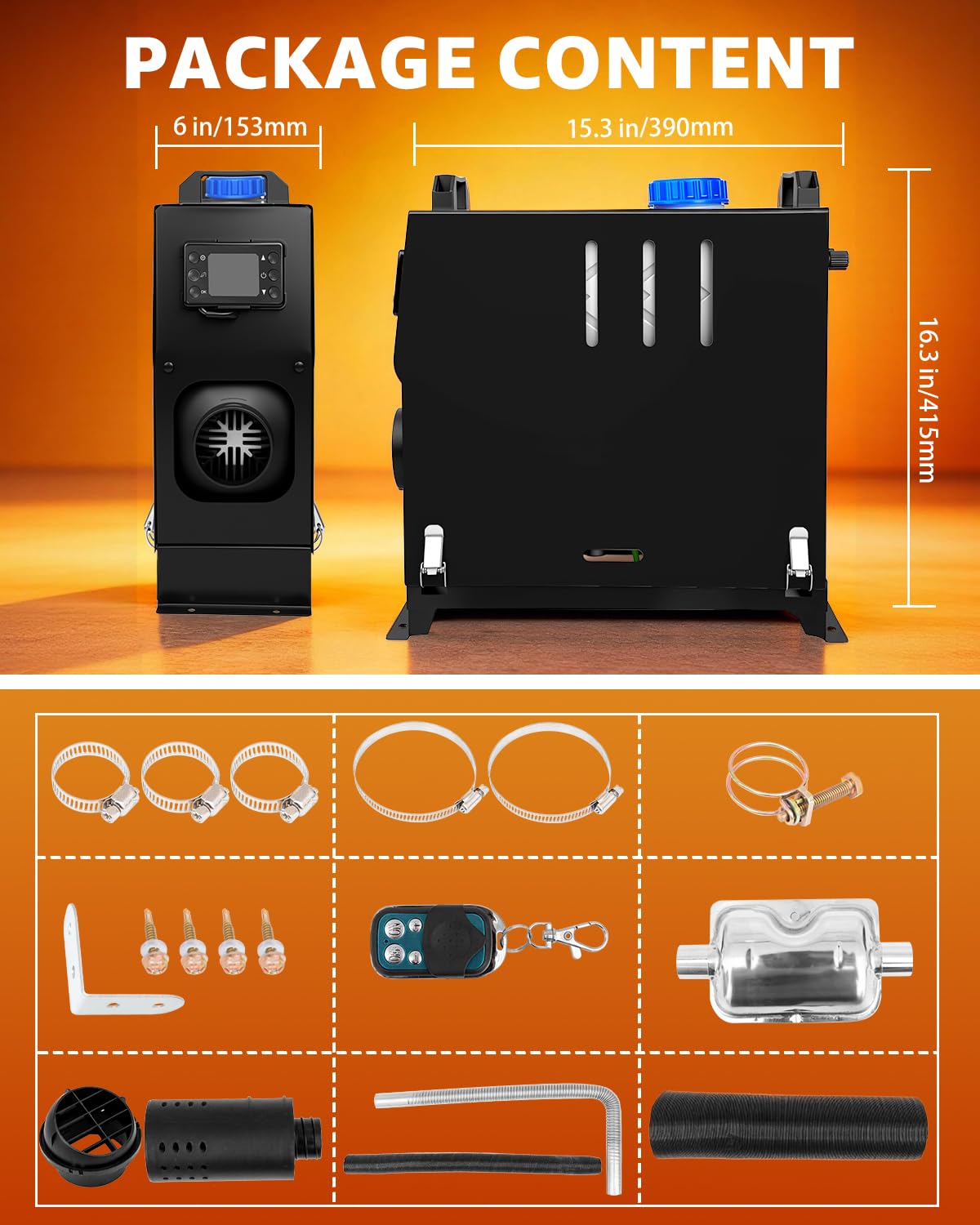 12 V 8 kW, wielofunkcyjny, przenośny, postojowy ogrzewacz powietrza z pilotem i wyświetlaczem LCD, szybkie ogrzewanie do kamperów, ciężarówek, łodzi, garaży, kamperów i przyczep samochodowych (8 kW,
