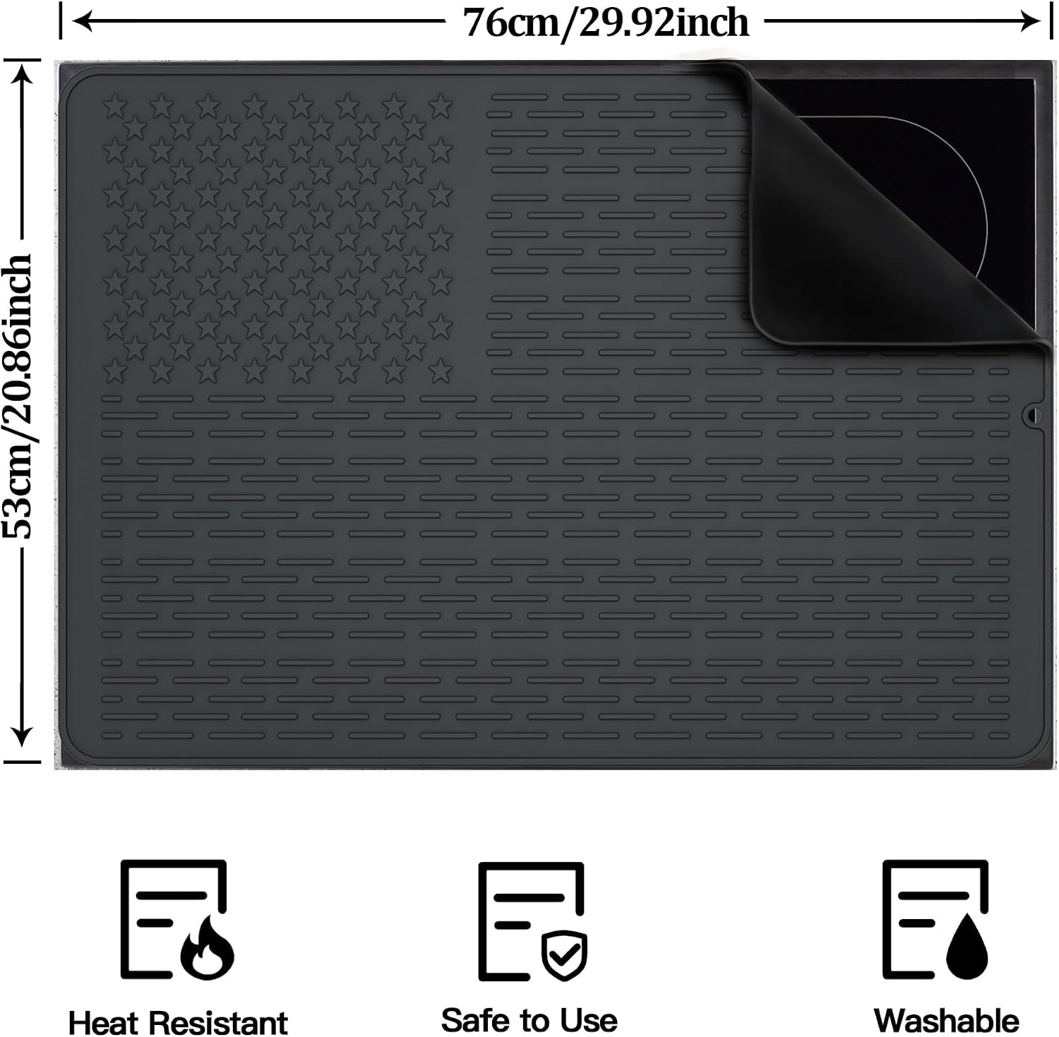 TUCANA Silicone Electric Stove Top Cover Mat - 28" x 20", Stove Top Protector for Electric Stove, Foldable, Heat-resistant Silicone Mat for Glass Stove Top, Large Dish Drying Mat （Black）