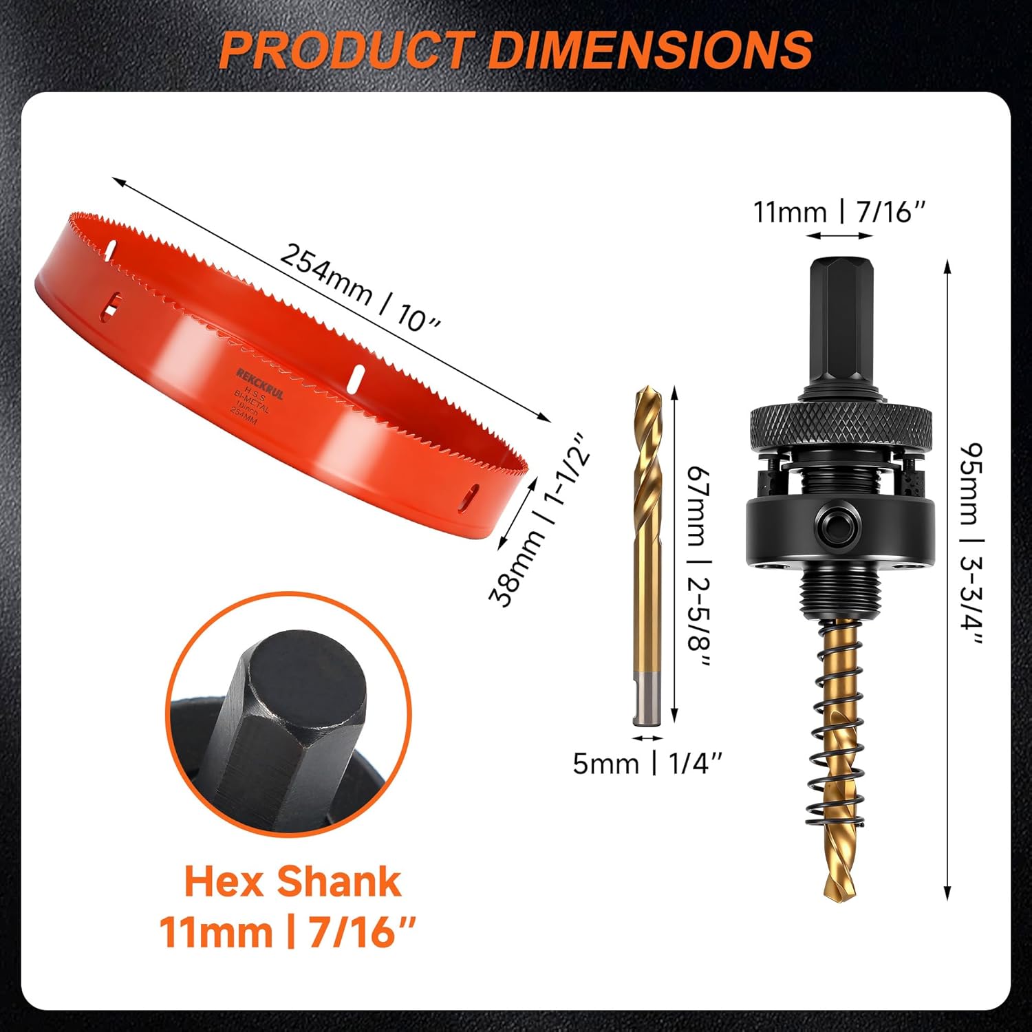 (254mm | 10 Inch) HSS M42 with 8% Cobalt Bi-Metal Hole Saw – for Wood, Metal, Plastic, Drywall, PVC, Gypsum Board, Rubber – Includes Arbor, 2 Pilot Drill Bits & Hex Key