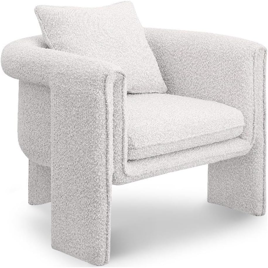 BOWERY HILL Contemporary Accent Chair, Rich Cream Boucle Fabric, 34.5" W x 30" D x 33" H, Curved Arms, Plush Cushions, Modern Design, No Assembly Required, Comfortable Seating for Living Room or
