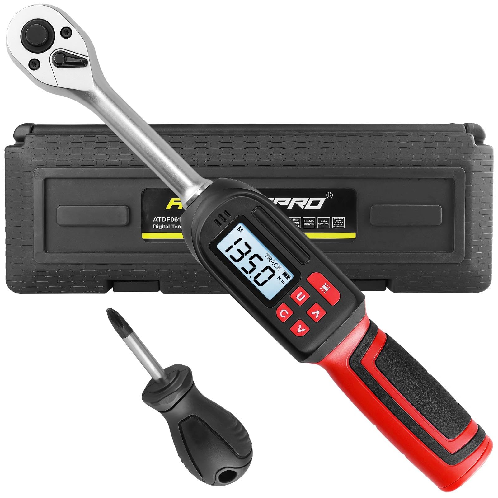 ATsafepro Digital Torque Wrench 3/8", Torque Wrench 6.8-135 Nm, Accuracy ±2%, LCD Display with 4 Units and Acoustic Alerts and LED for Maintenance of Bicycles, Motorcycles and Cars