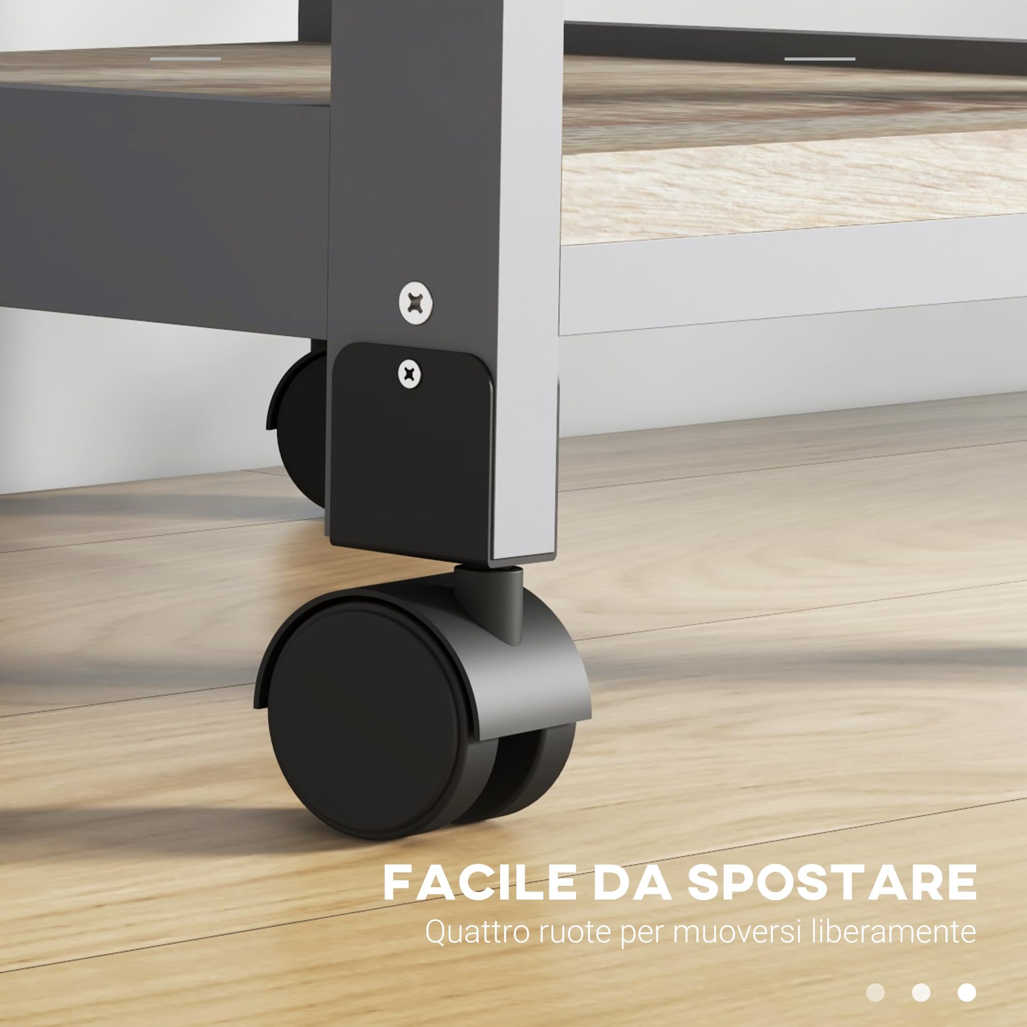 HOMCOM Carrello da Cucina con Cassetto, 2 Vassoi Estraibili e Ripiano Fisso, Carrello Portaoggetti in Legno di Pino e MDF, 37x37x76 cm, Grigio e Rovere