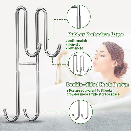 Vista 26 de Cerbonny Ganchos para puerta de ducha (10 pulgadas), paquete de 2 ganchos extendidos para toallas de baño, ganchos para puerta de vidrio sin marco
