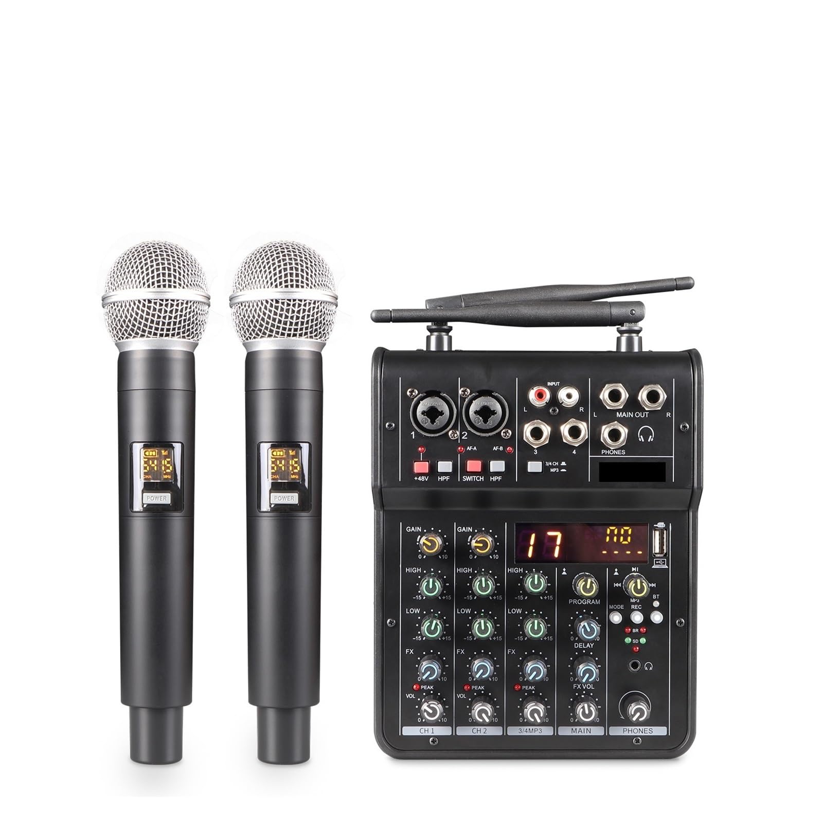 Sound Mixer with Phone Bluetooth Portable DJ Console+48V USB Interface Mixing Boards for Live