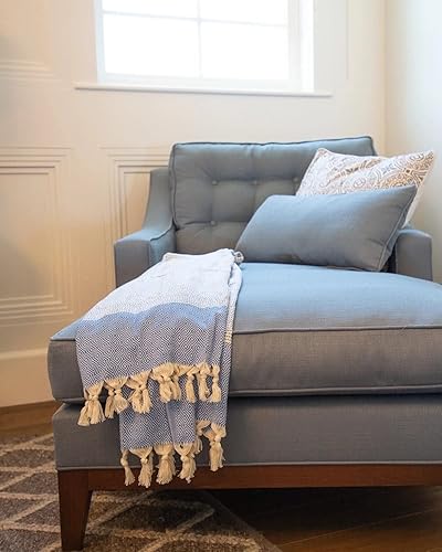 Miniatura 4 de Teema Toalla de playa turca grande  100% algodón turco  Sin arena  Secado rápido  Versátil y multiusos  El Diamanté (azul)