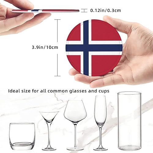 Miniatura 3 de Juego de posavasos de cuero con diseño de bandera de Noruega, 6 posavasos de cuero con soporte para decoración del hogar y oficina