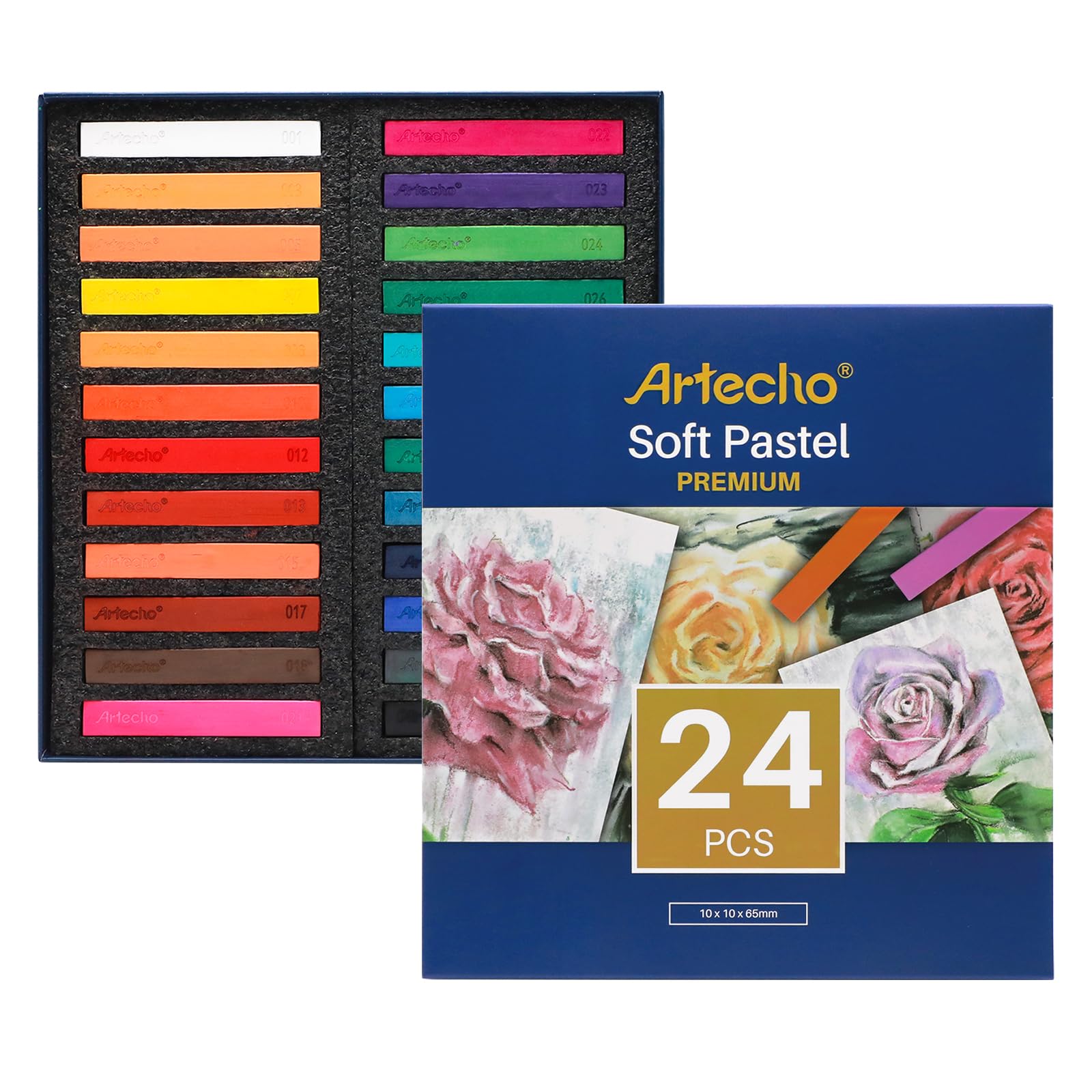 Artecho 24pcs Soft Pastels, Square Chalk for Drawing, Blending, Layering, Shading, Pastels Art Supplies