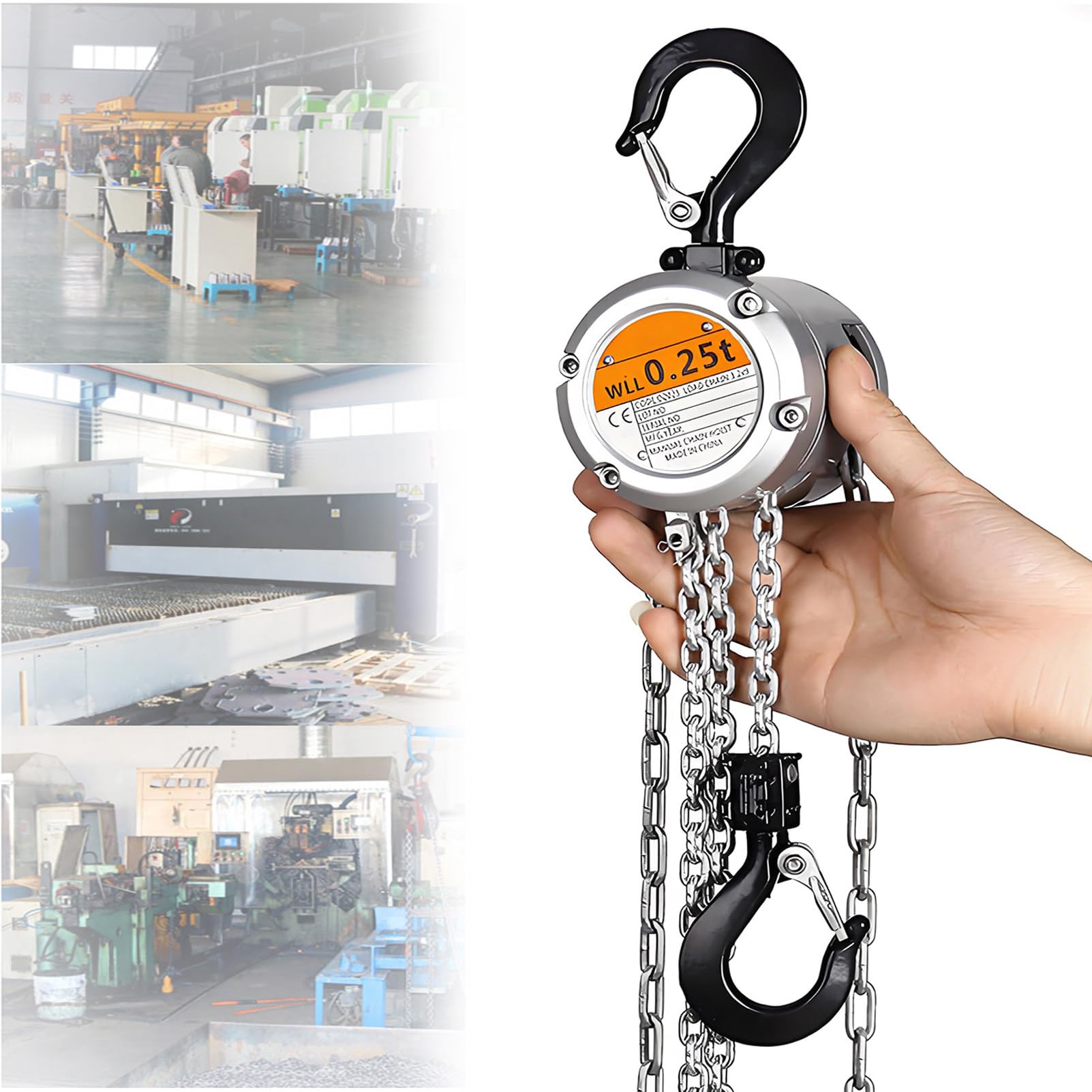 Handkettenzüge 250kg 500kg Tragkraft, Manueller Kettenzug Flaschenzug mit Stabilem Haken, 3m Hubhöhe Handseilwinde mit Einzelkette G80 Stahlkette für Schwere Hebearbeiten 250kg*3m