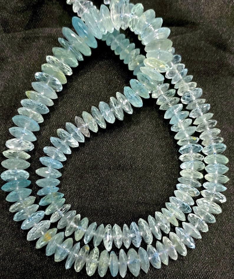 Aigue-marine naturelle en perles facettées pour création de collier de luxe