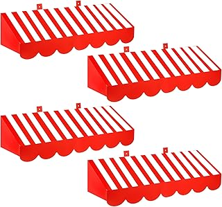 4 Piece 3D Awning Wall Decorations Stripes Paper Awning Kids Awnings Circus Birthday Party Decor Carnival Theme Party Decorations for Doors Window Wall Classroom Home Concession Room(Red)