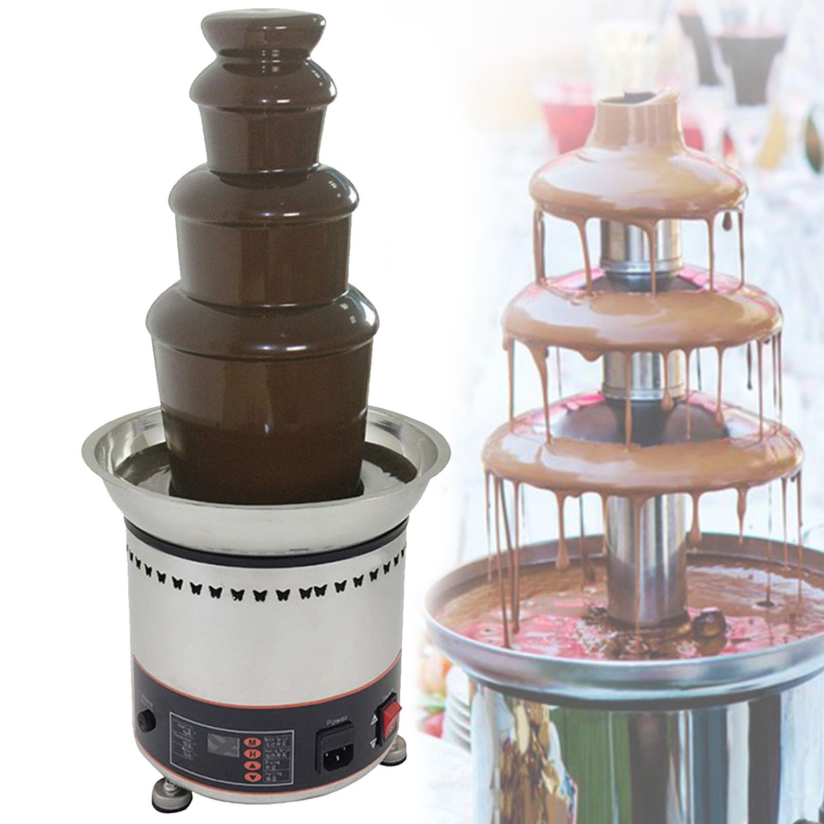 Commercial Chocolate Fountains Machine, Electric Stainless Steel Chocolate Fondue Fountain with Heat Melting, Ideal for Cheese, BBQ Sauce, Candy, Ranch or Party Wedding,4Tier