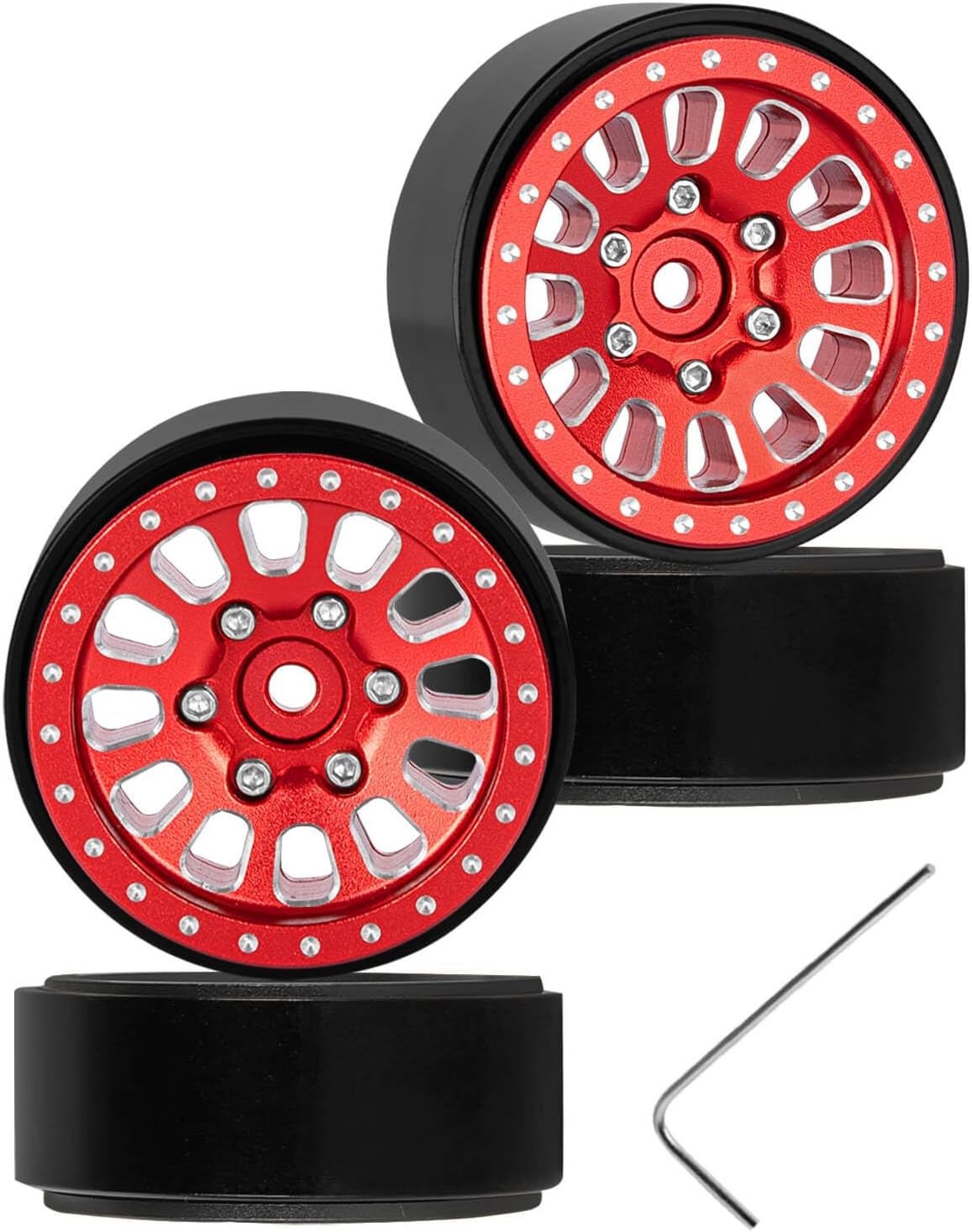 RC Wheel Rims for 1/18 TRX4M,1/24 Axia1 SCX24 RC Crawler Car,4PCS RC 1.3 Beadlock Wheel Rims Aluminum Rings Deep Dish Wheel Rims,Red
