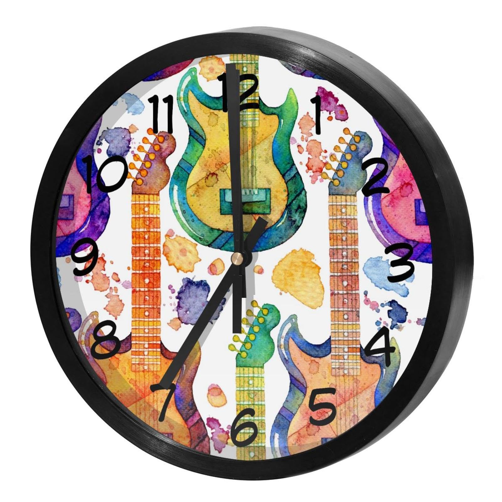 Horloge murale silencieuse aquarelle guitare électrique pour salon coloré