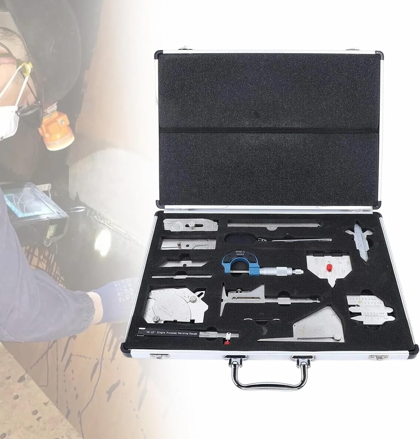 13PCS Welding Gauge Tool Inspection Kit, Stainless Steel Welding Measure Gauge Combine Kit Welding Inspection Ruler Set W/Case Box Test Set with Welding Inspection Mirror Welding Gauge Kit
