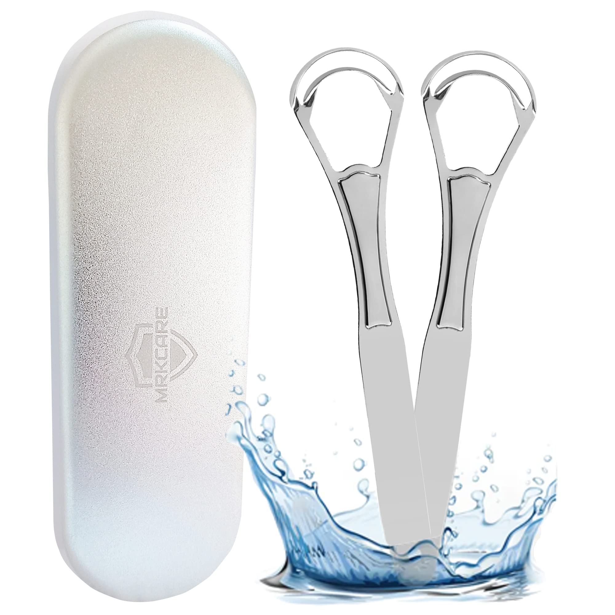 New Double Layer Tongue Scraper, 100% Medical-Grade Stainless Steel, Perfect Tougue Cleaner for Oral Care, Suitable for Both Adults and Children, 2 Pieces with Metal Case (Silver-Double Layer)