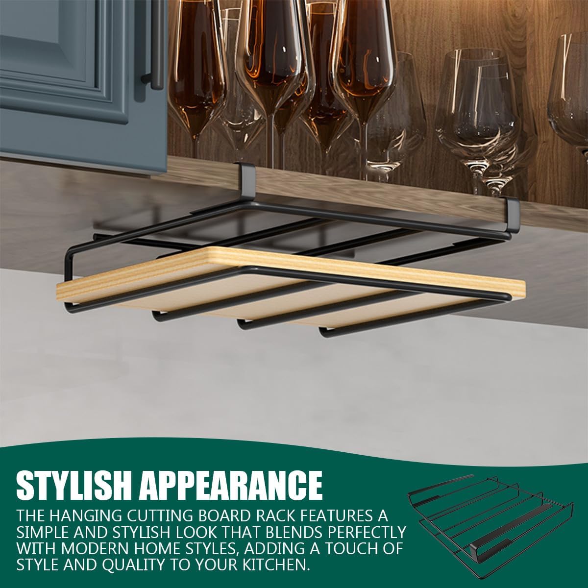 DOERDO Stainless Steel Hanging Chopping Board Rack Kitchen Organizer Metal Stand, Black, 10.4x9.8Inch
