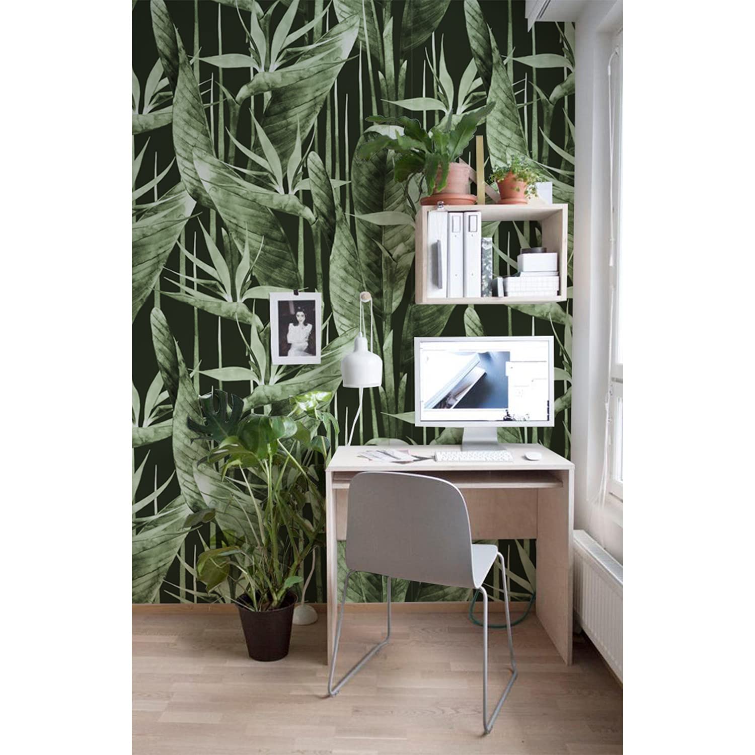 Fotomurale de hojas de selva autoadhesivo Coloray 208x146 cm para decoracion de pared