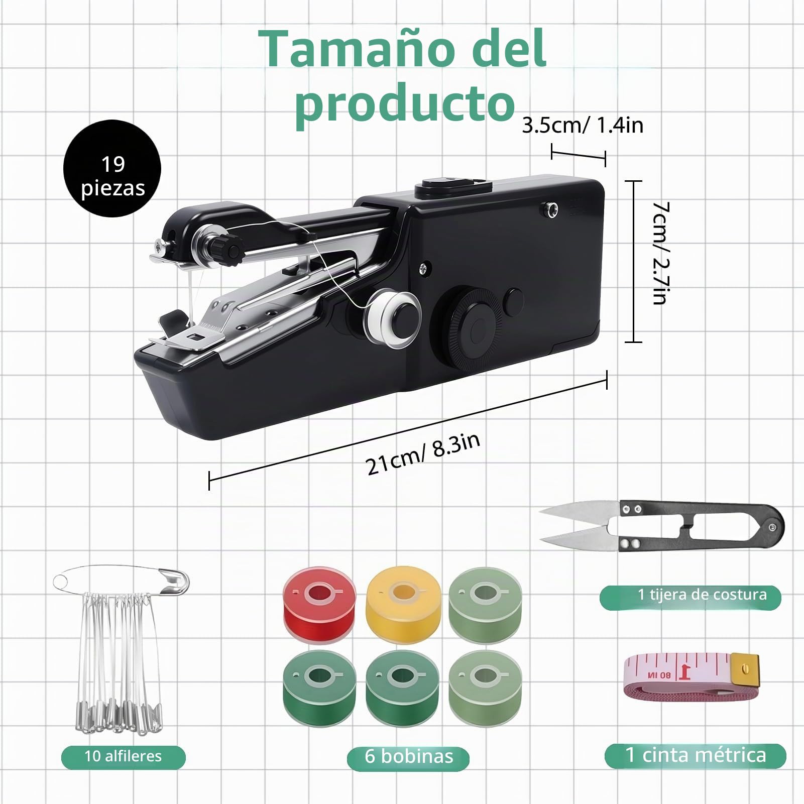 Mini Máquina de Coser Portátil, Máquina de Coser Eléctrica Portátil Negro, Eléctrica con Puntada Rápida y Velocidad Ajustable, Kit de Reparación de Ropa DIY para Hogar y Viaje con Accesorios