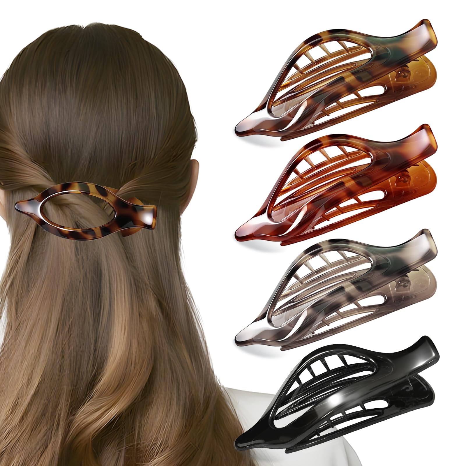 MOXYOY 4 Pcs Flat Hair Claw Clips for Women, Hair Claw Clips for Thin & Fine Hair, Duckbill Hair Clips for Women, Non Slip Strong Hold French Matte Claws Accessories