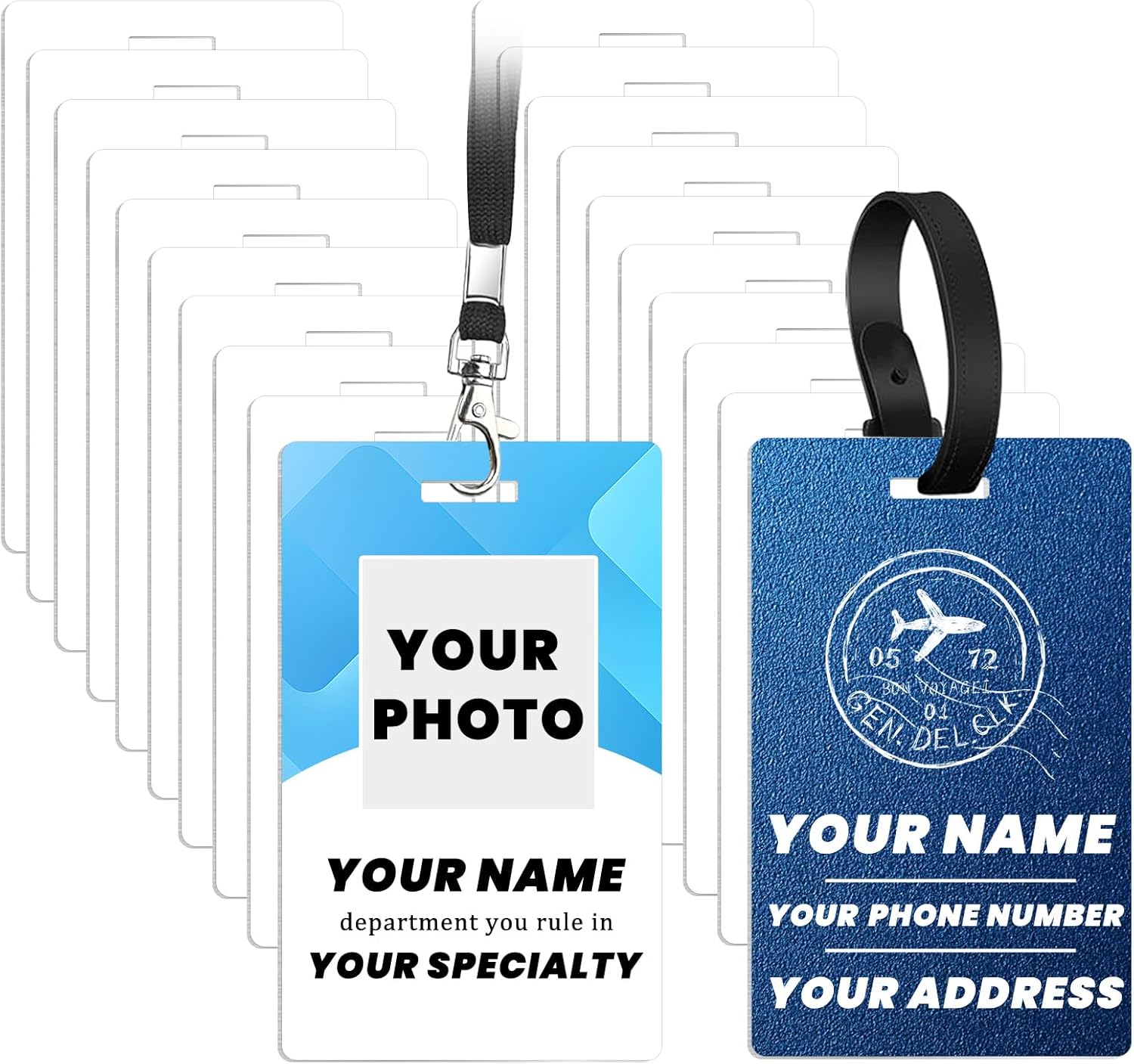 50 Pcs Sublimation id Badge Blanks Metal Luggage Tags Double Sided 1mm Aluminum Bag Tags with Strap Name id Card Keychains Blanks Bulk Sublimation Products Items Gifts 3.8"x2.4"