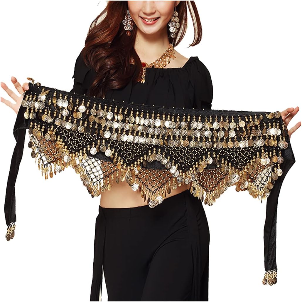 Women's Sweet Bellydance Hip Scarf with Gold Coins Skirts Wrap Noisy