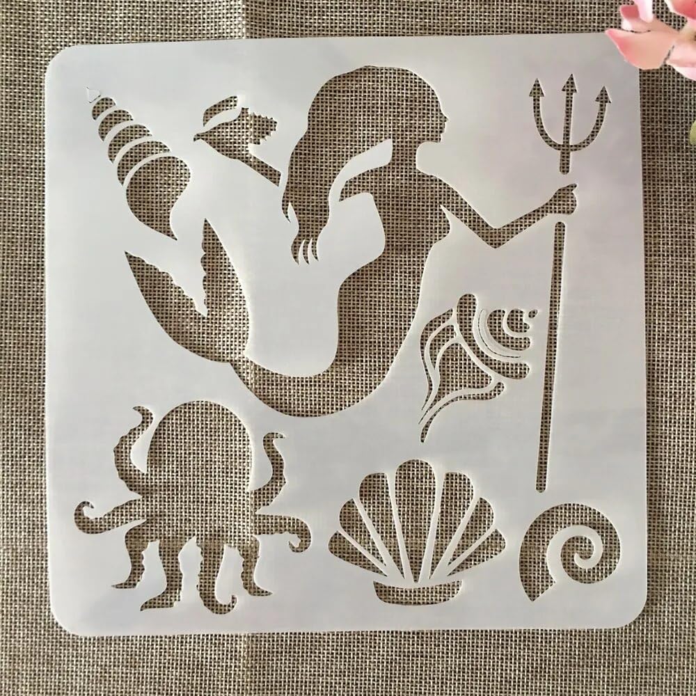 20 stencil riutilizzabili da 20 cm, motivo: sirena marina, pesce oceano, per dipingere la casa su legno, portico, porta d'ingresso, parete, decorazione per la casa