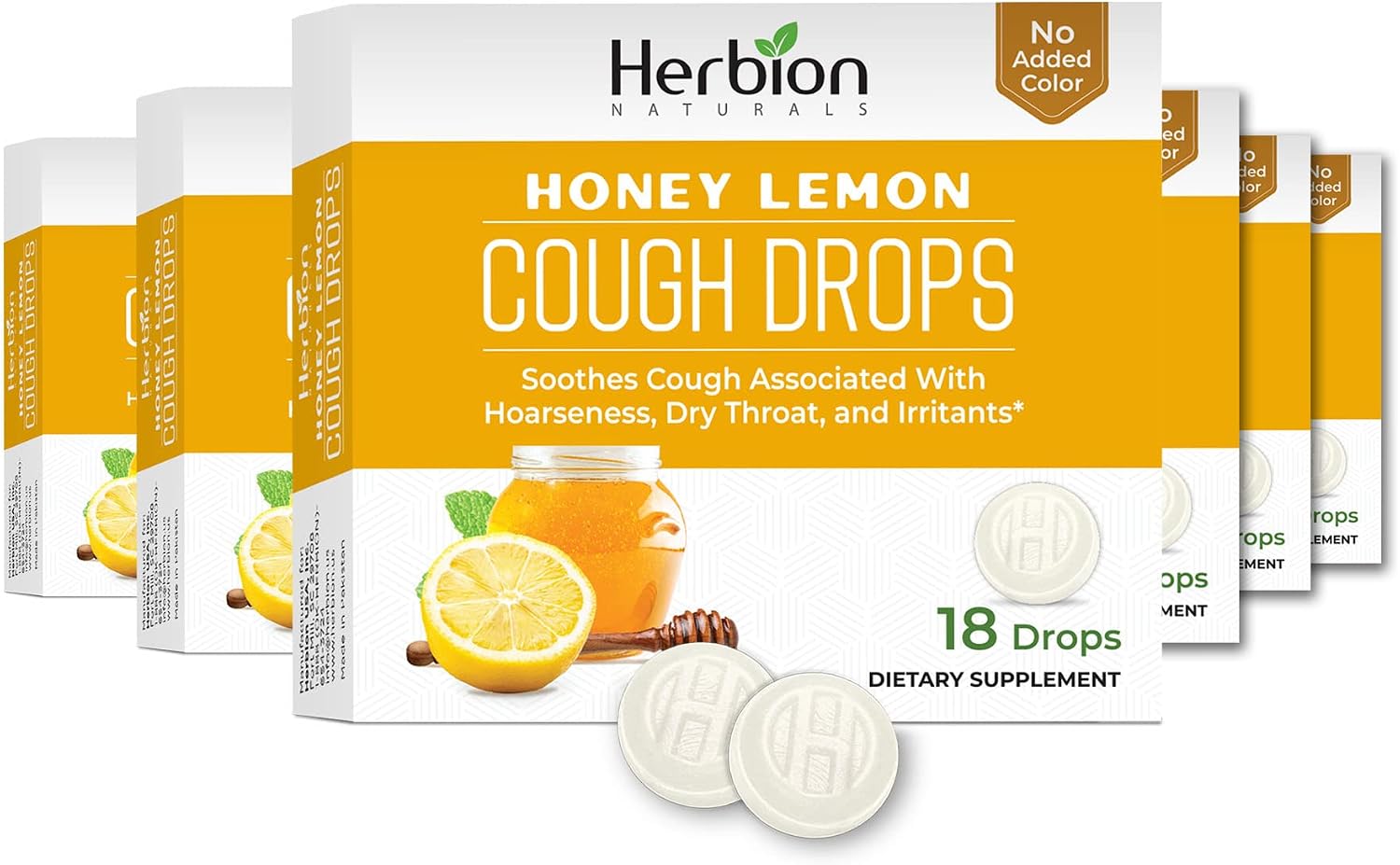 HERBION Naturals Cough Drops, Dietary Supplement, Soothes Cough, for Adults and Children Over 6 Years, No Artificial Flavor, No Added Color, 108 Count, Honey Lemon, Pack of 6