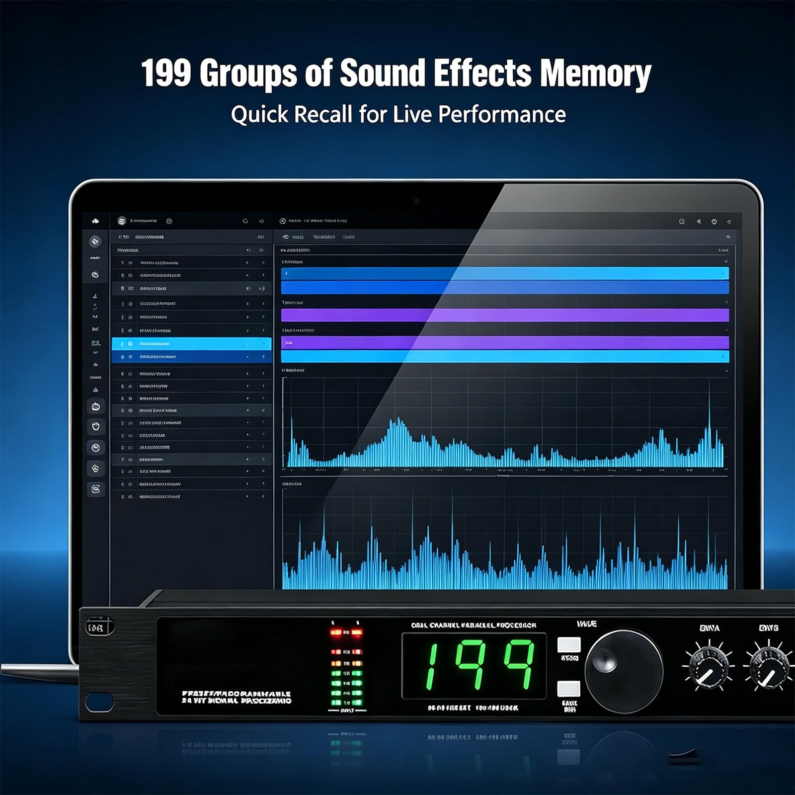 COYEUX Procesador Dsp Profesional De Efectos Múltiples Digitales, Ecualizador De Audio con Reverberación Y 99 Programas Predefinidos, Procesador De Señal Programable De Doble Canal Y 24 bits para