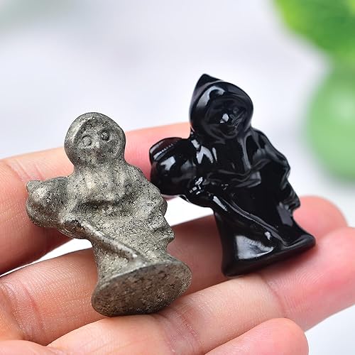 Miniatura 2 de Estatua de bruja de calcopirita natural de 1.58 pulgadas grabada para meditación de Reiki, piedra de cristal curativo, decoración de Halloween,