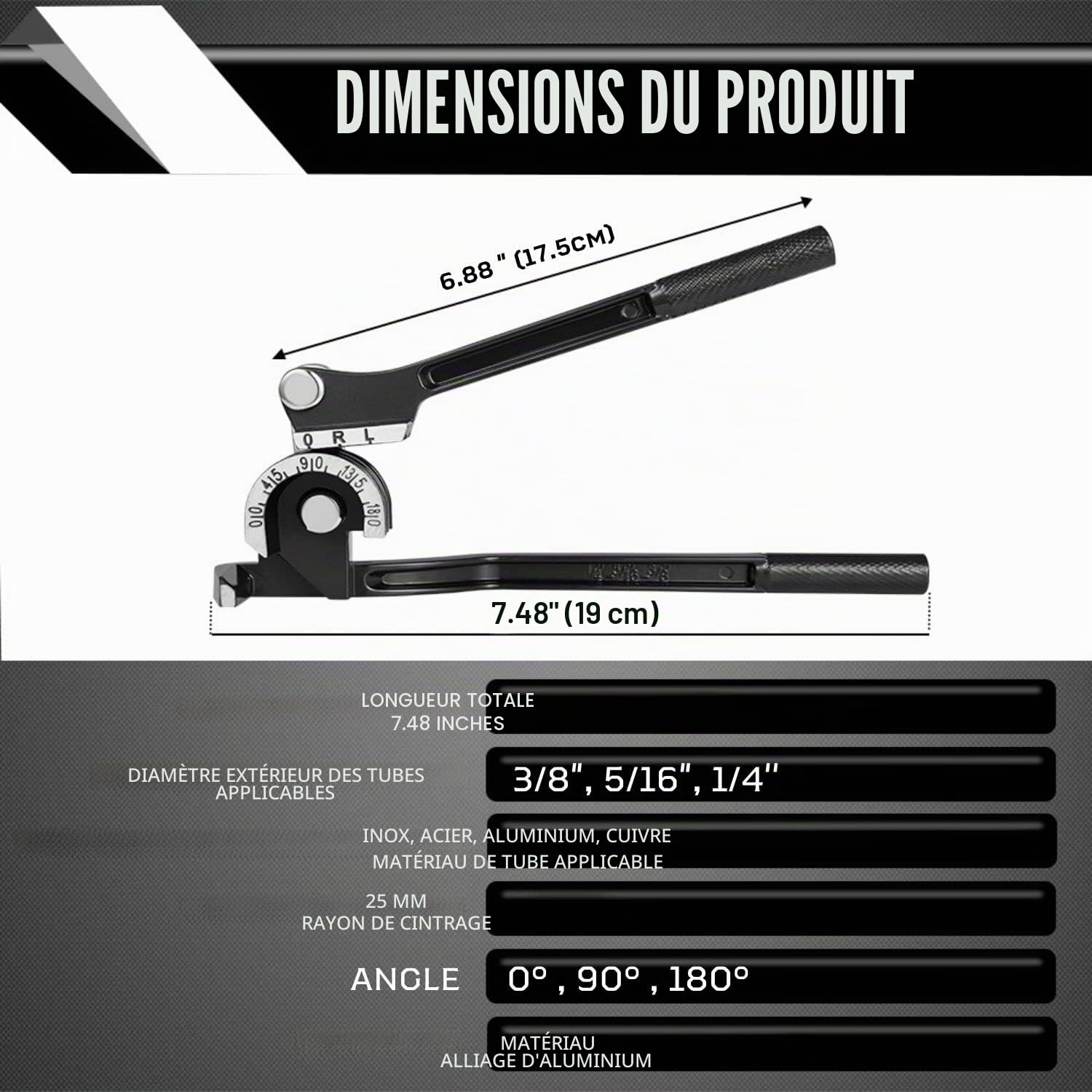 Flexzion Cintreuse de tubes – Cintrage manuel de tubes OD 3 tailles 6,35 mm, 1,6 cm, 9,5 mm, levier à 180 degrés, coude robuste, cuivre, laiton, aluminium et métal souple pour tuyaux CVC, eau, gaz,