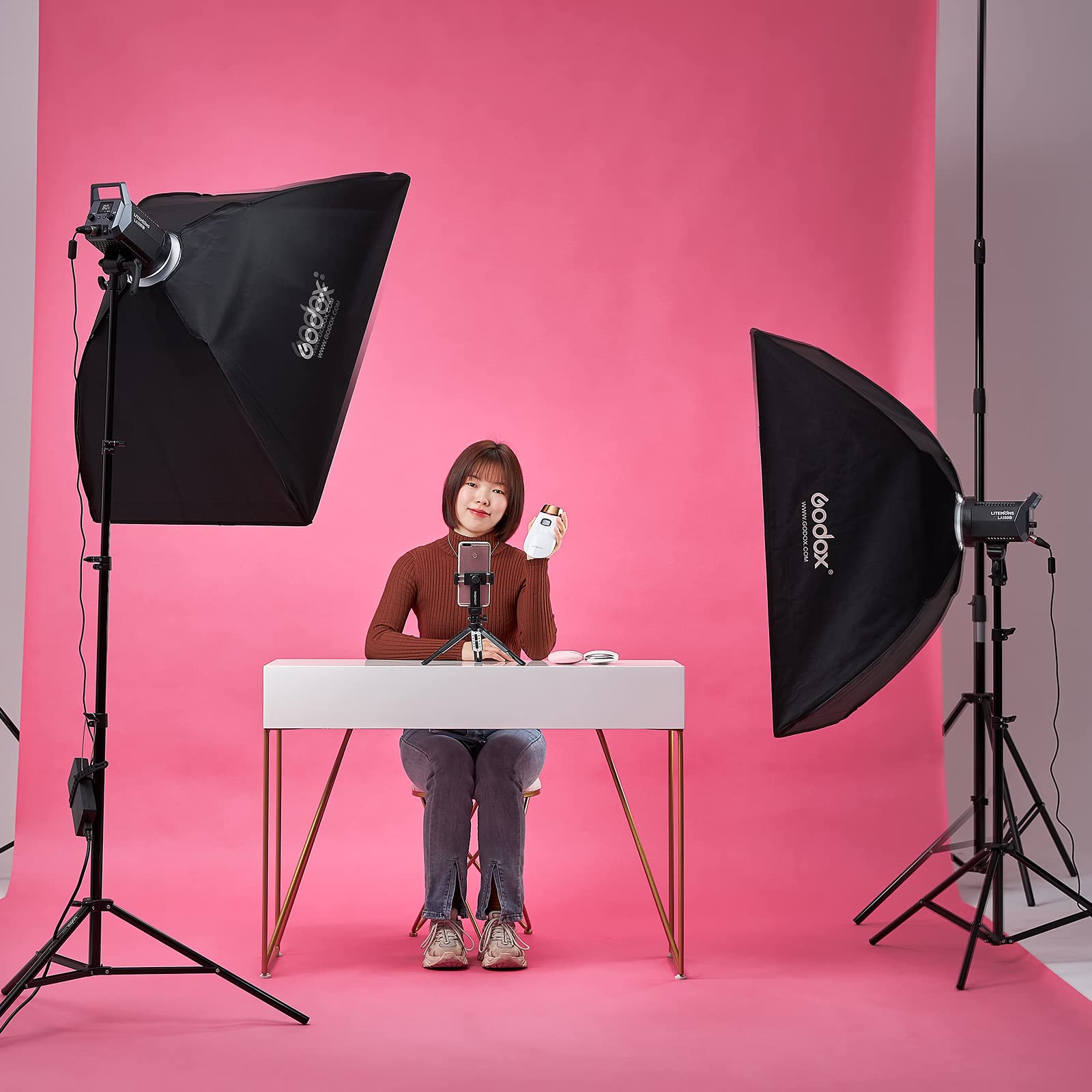 Litemons Lot de 2 lampes vidéo LED GODOX LA150D avec trépieds lumineux Softbox pour studio photo