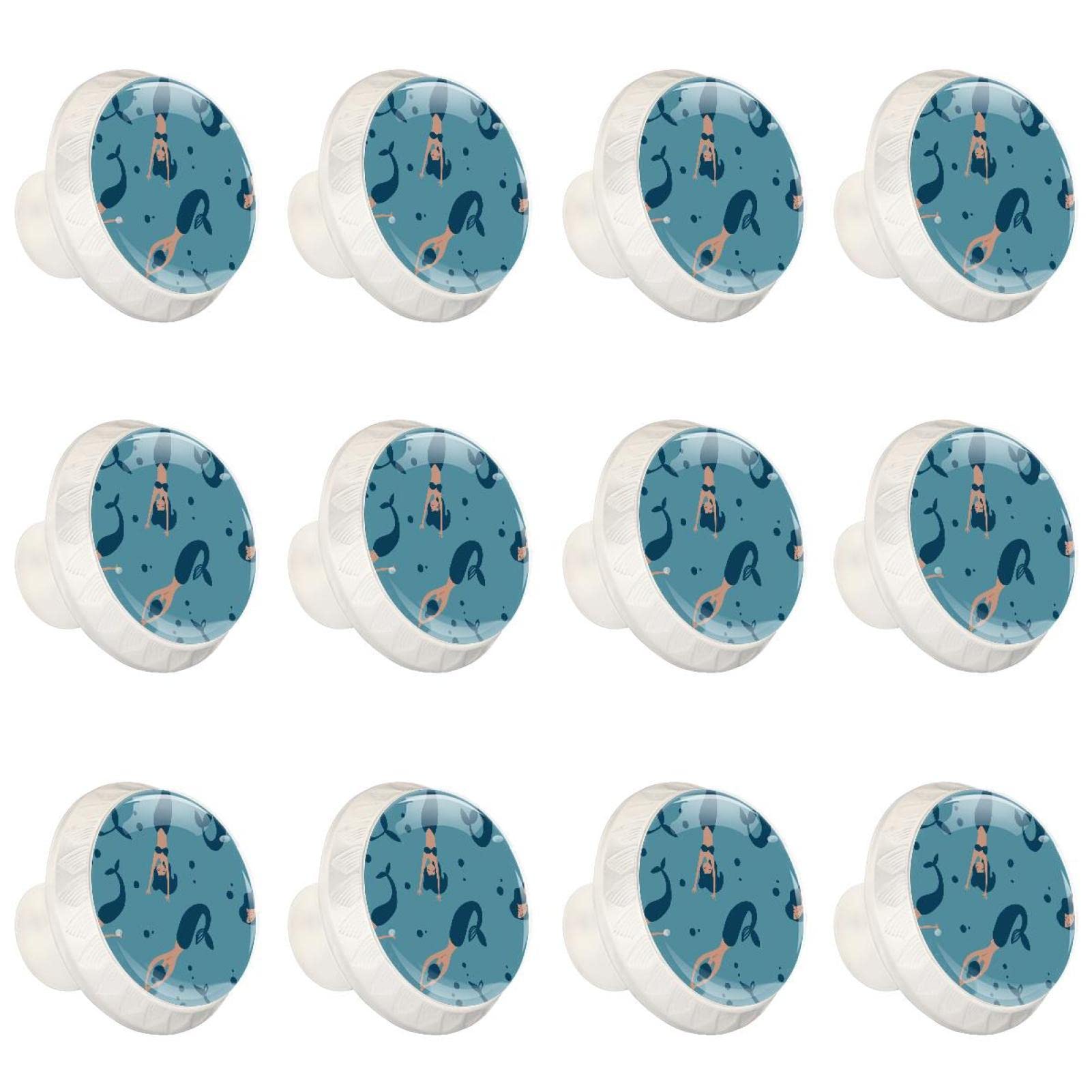 Boutons de tiroir sirène en verre brillant avec reflets bleu océan magiques
