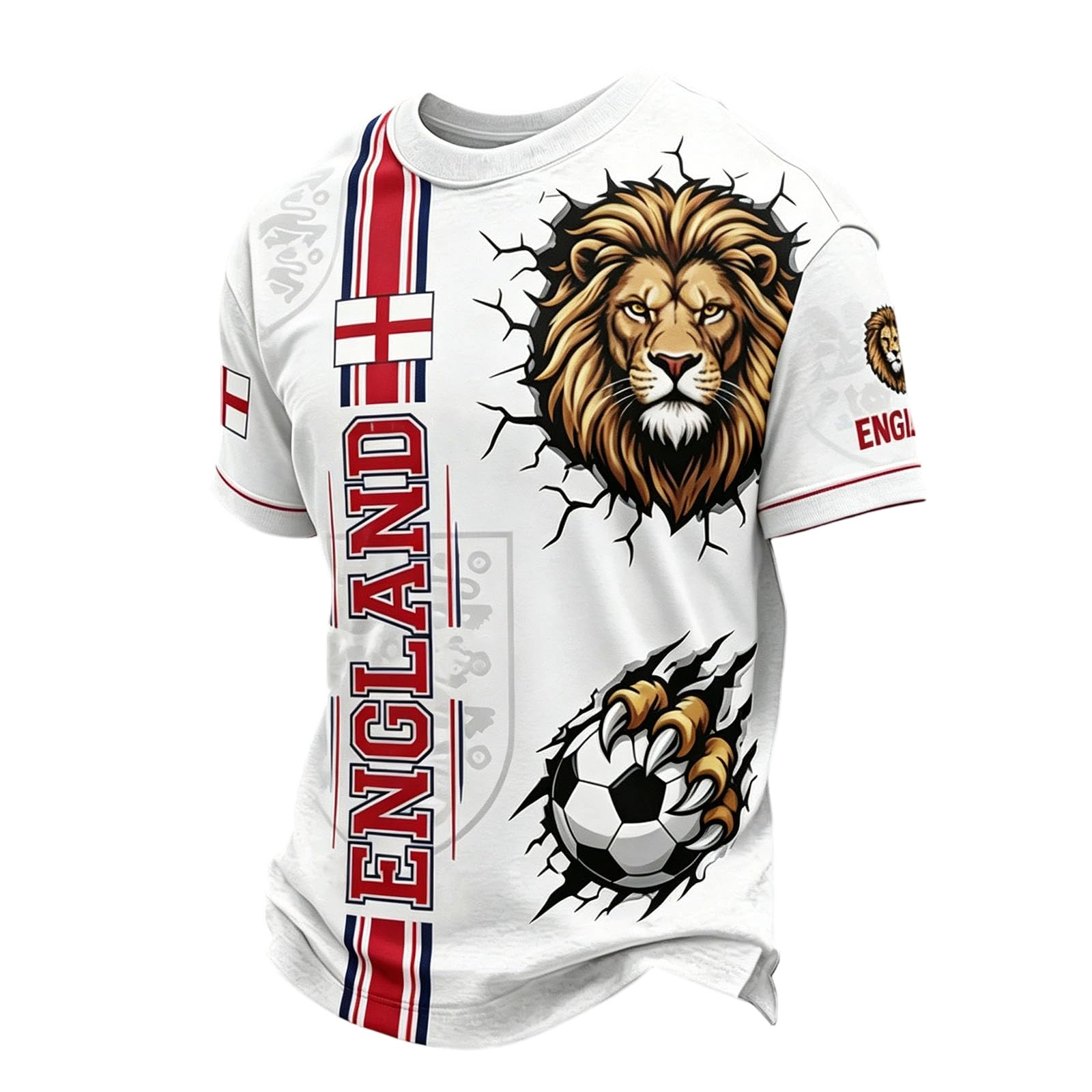 Football Jersey Short Sleeve for Men Classic Style England Football Shirts Sport Casual T-Shirt Ideal for Young Football Fans and Sports Activities 02-Red 4XL